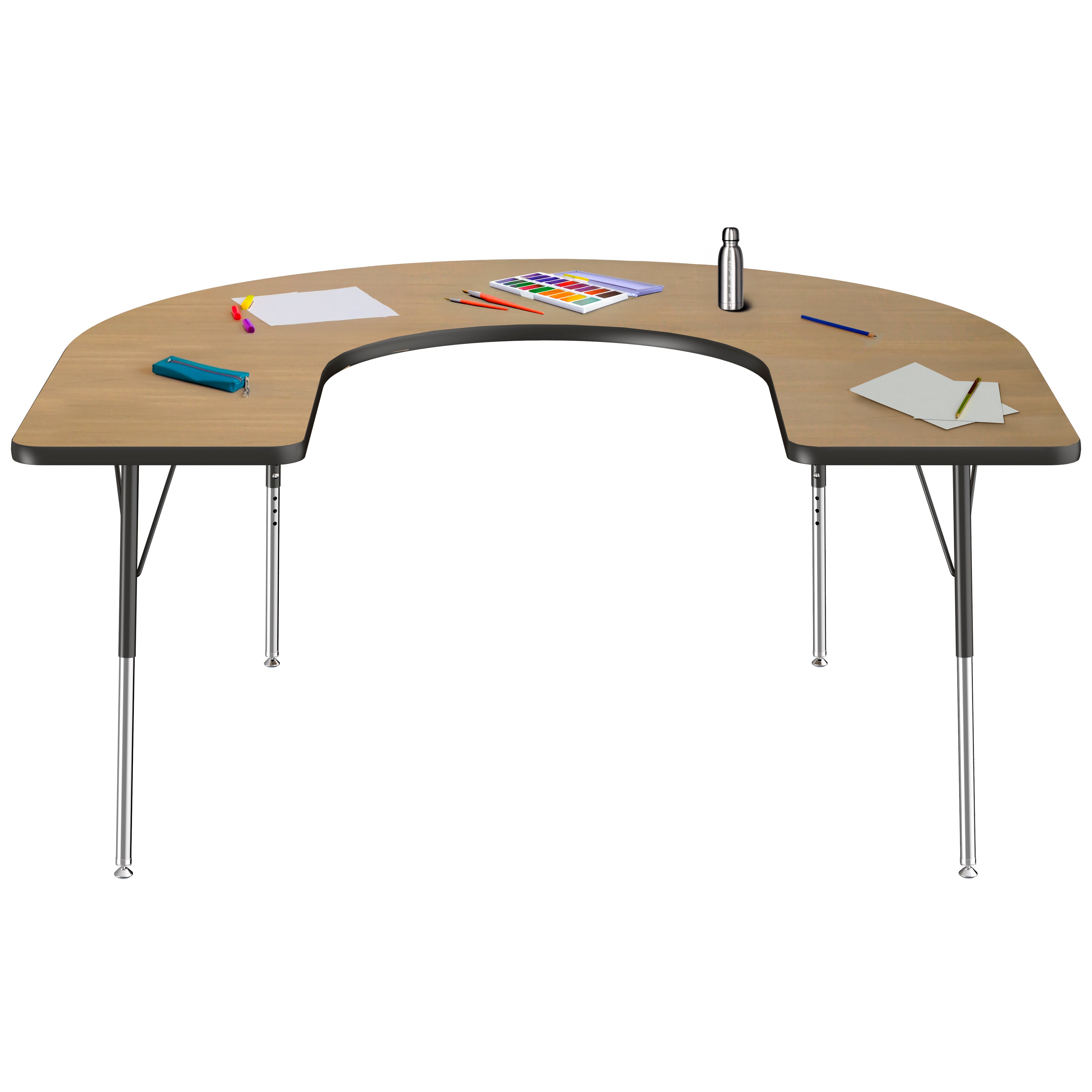 60" x 66" Horseshoe T-Molding Activity Table with Adjustable Standard Swivel Glide Legs - Pasadena Oak/Black