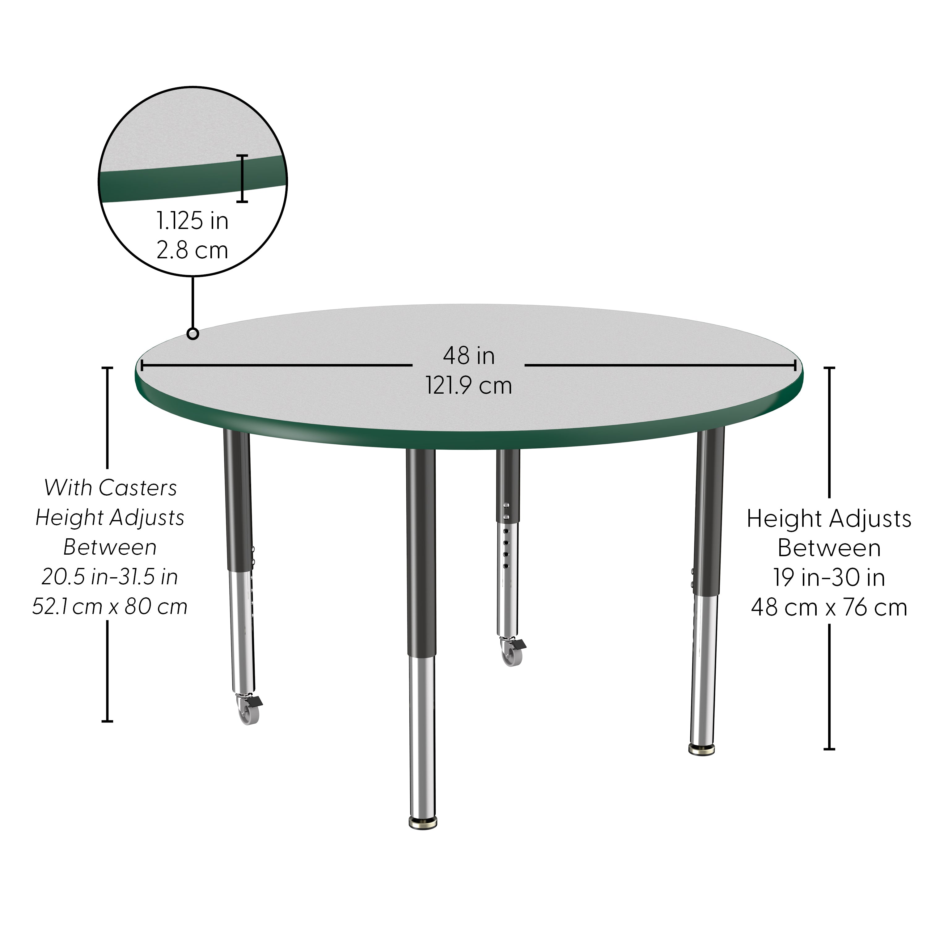 48" Round T-Molding Activity Table with Adjustable Super Legs - Gray/Green/Black