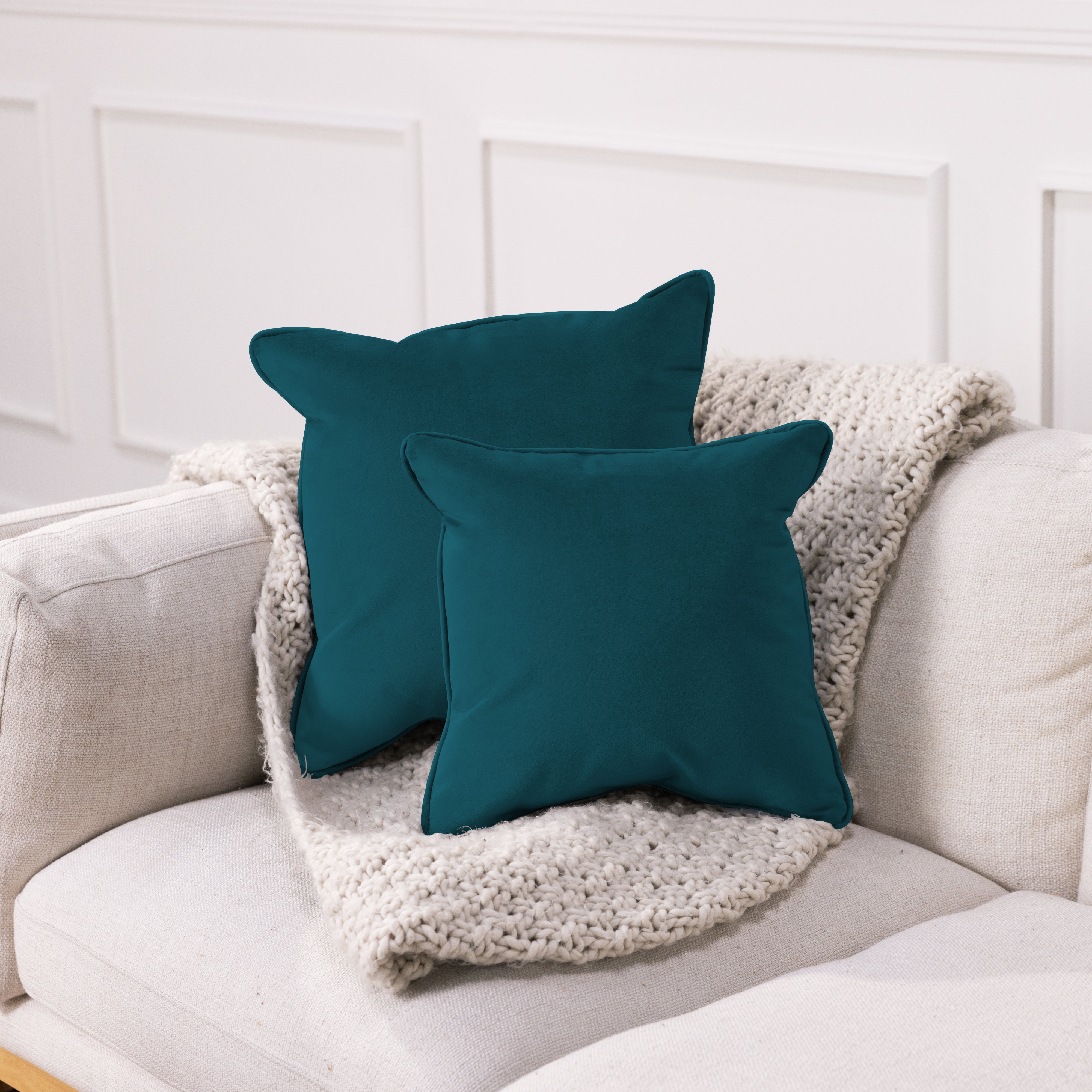 15" x 15" Square Microfiber Pillow with Piping, 2-Piece - Peacock