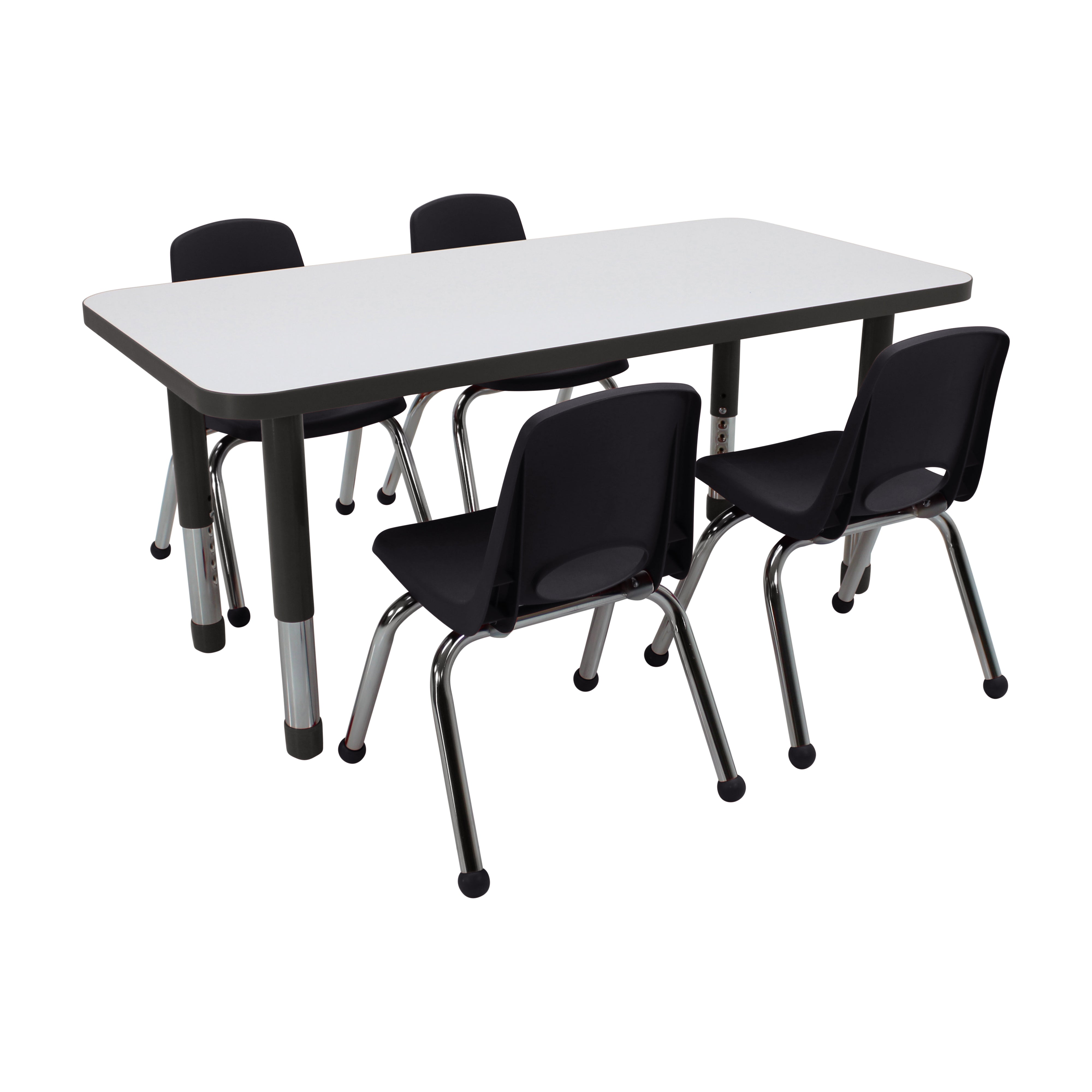24" x 48" Rectangle Dry-Erase Activity Table with Chunky Legs and 12" Stack Chairs with Ball Glides, 5-Piece Set - Whiteboard/Black