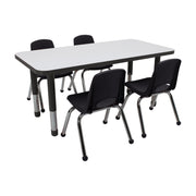 24" x 48" Rectangle Dry-Erase Activity Table with Chunky Legs and 12" Stack Chairs with Ball Glides, 5-Piece Set - Whiteboard/Black