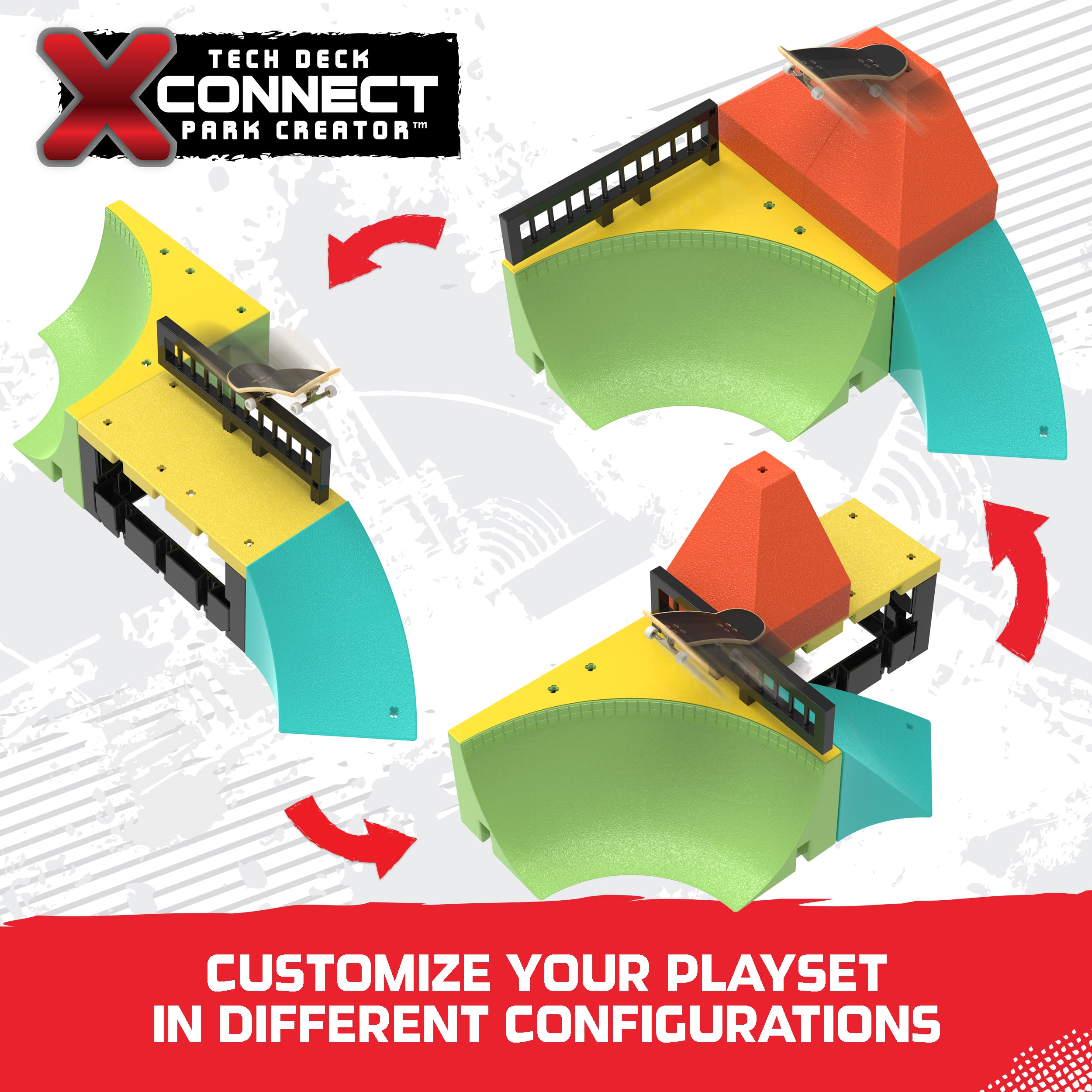 Tech Deck, Quarter Bowl Ruckus X-Connect Park Creator, Customizable and Buildable Ramp Set with Exclusive Fingerboard, Kids Toy for Ages 6 and up