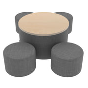 Pro Series 30" Round Ottoman Table with Round 12" H Seating, 5-Piece Set - Slate Gray Crosshatch/Maple