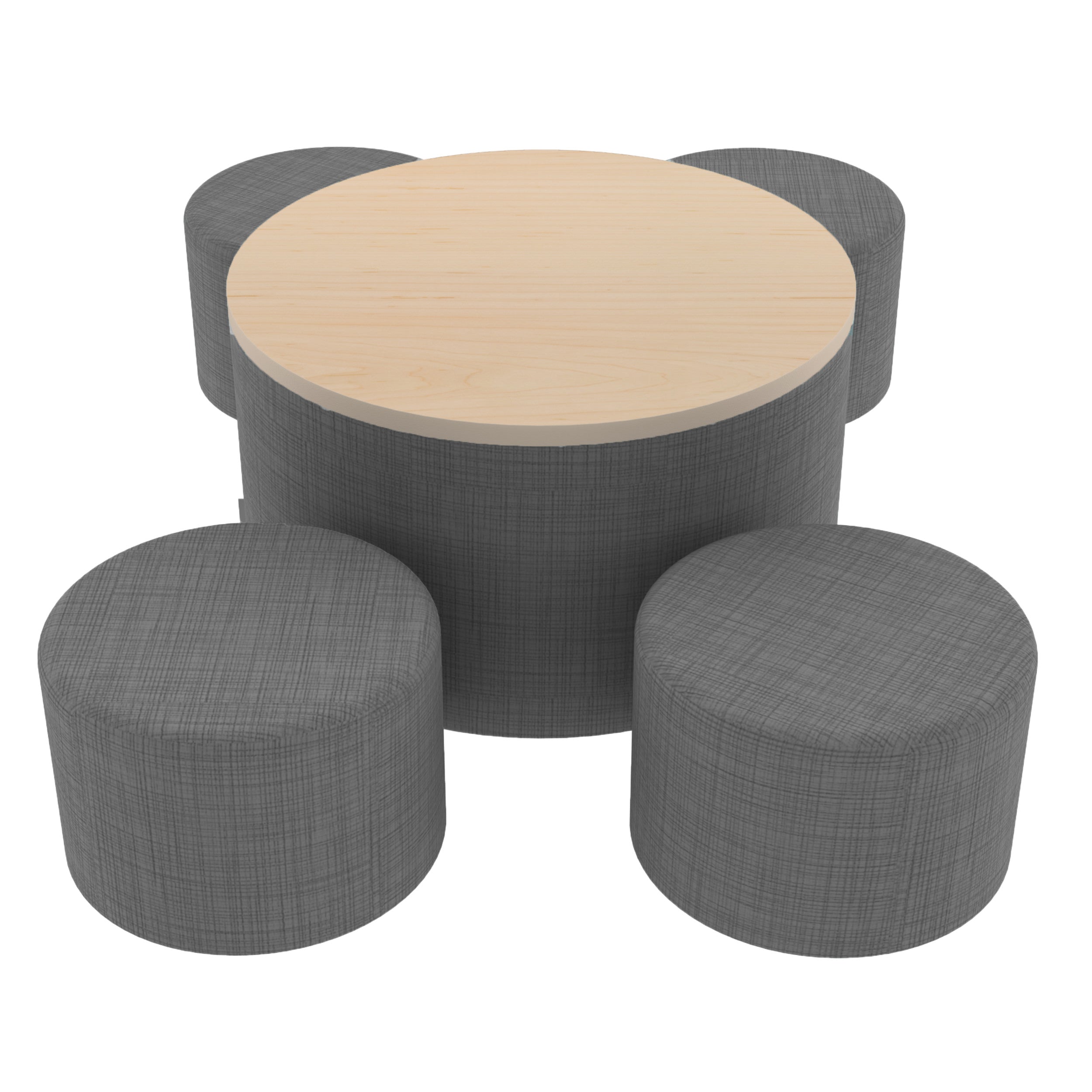 Pro Series 30" Round Ottoman Table with Round 12" H Seating, 5-Piece Set - Slate Gray Crosshatch/Maple