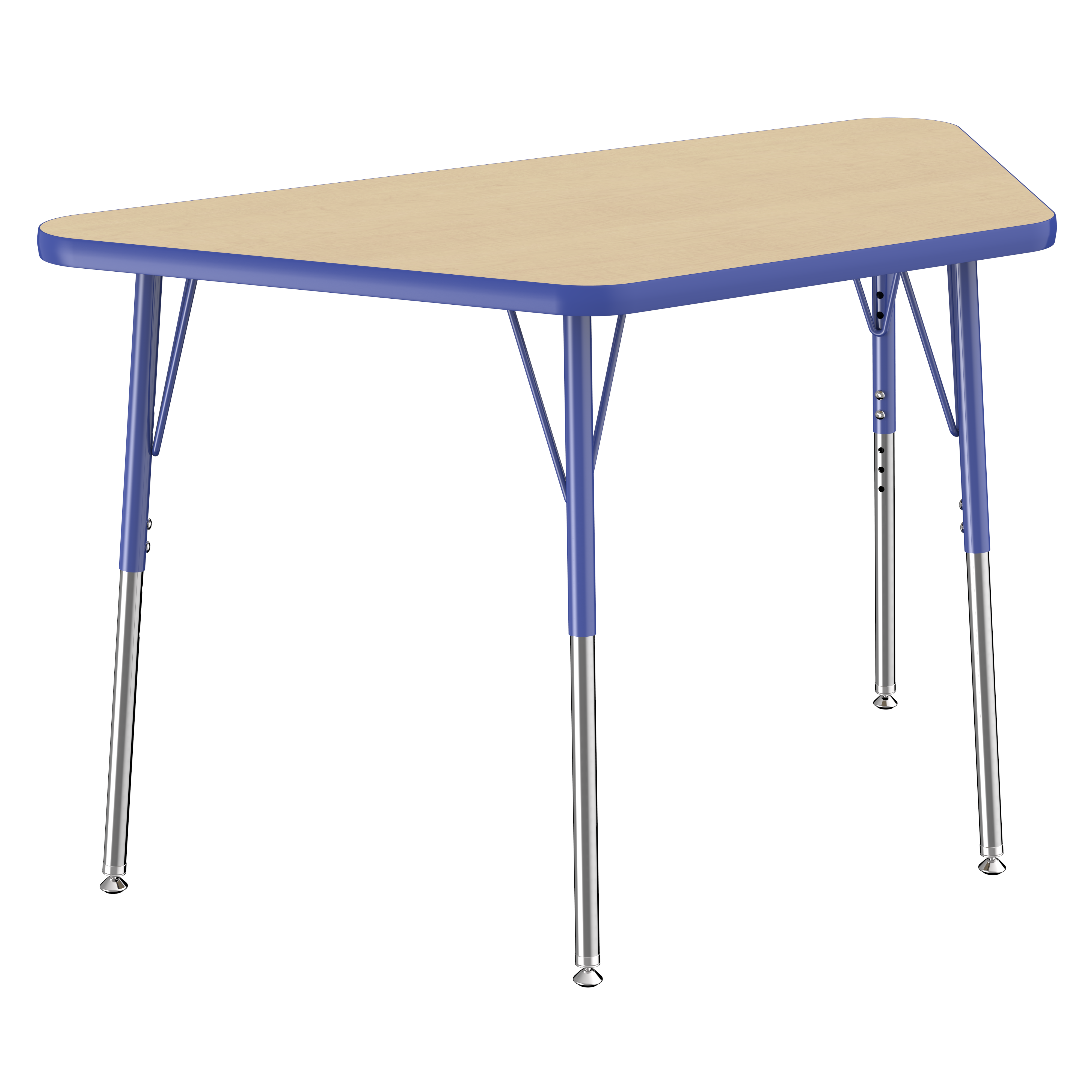 24" x 48" Trapezoid T-Molding Activity Table with Adjustable Standard Swivel Glide Legs - Maple/Blue