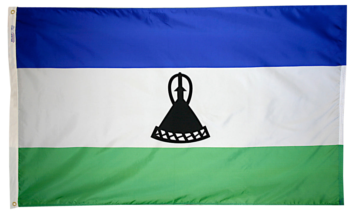 Lesotho Flag 3x5 ft. Nylon SolarGuard Nyl-Glo 100% Made in USA to Official United Nations Design Specifications.