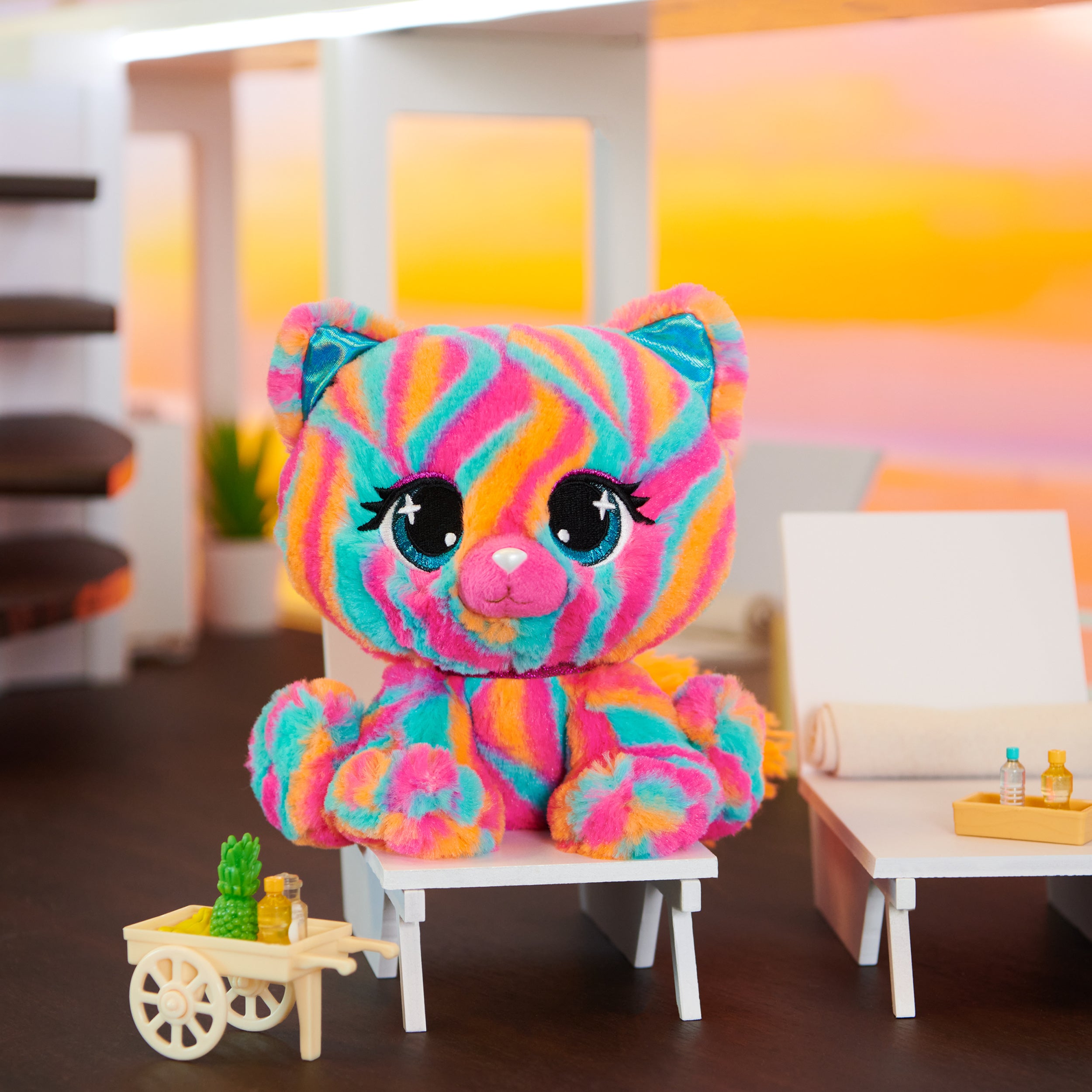 P.Lushes Designer Fashion Pets Emelia Vento Premium Cat Stuffed Animal, Pink and Blue, 6”