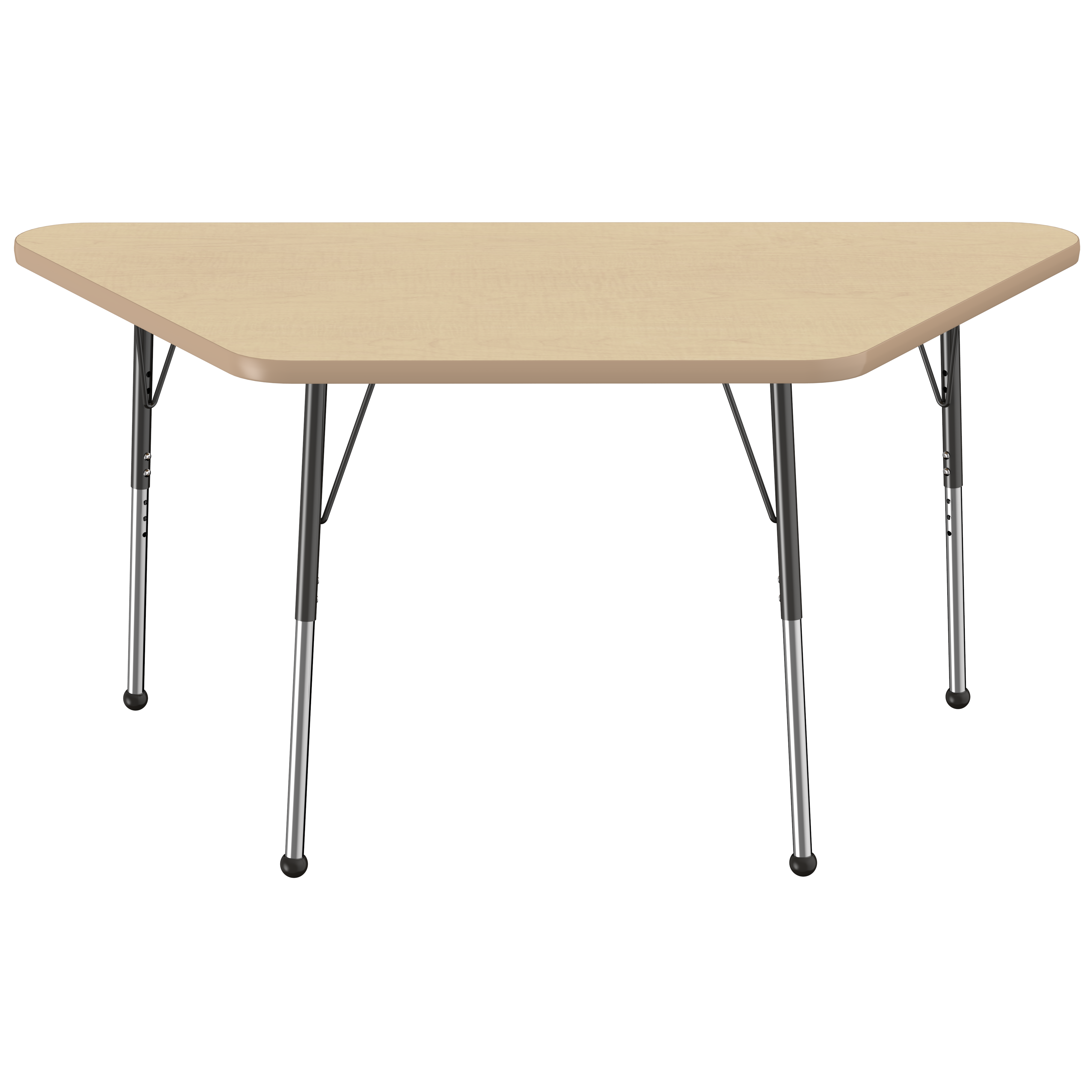 30" x 60" Trapezoid T-Molding Activity Table with Adjustable Standard Ball Glide Legs - Maple/Maple/Black