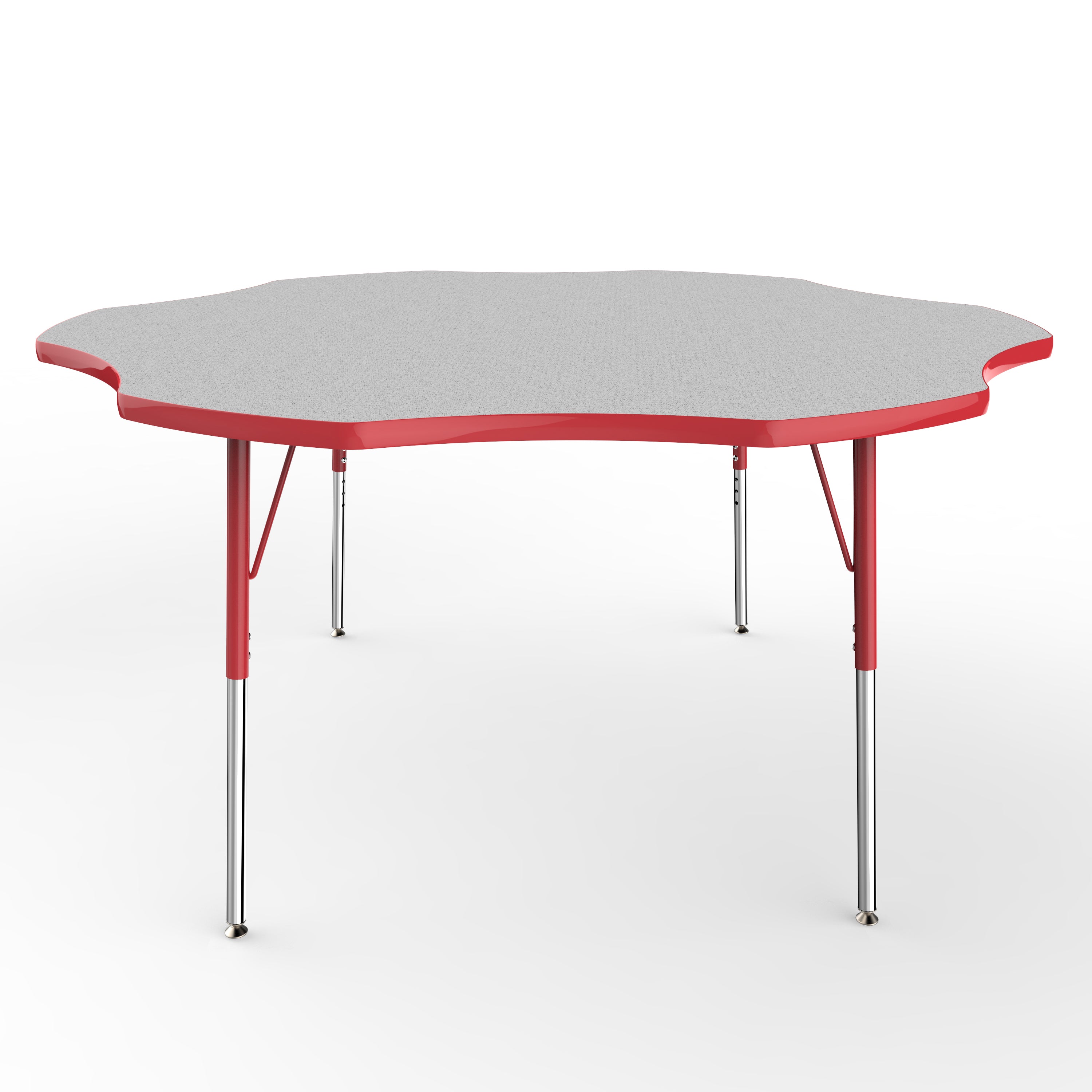 60" x 60" Flower T-Molding Activity Table with Adjustable Standard Swivel Glide Legs - Gray/Red