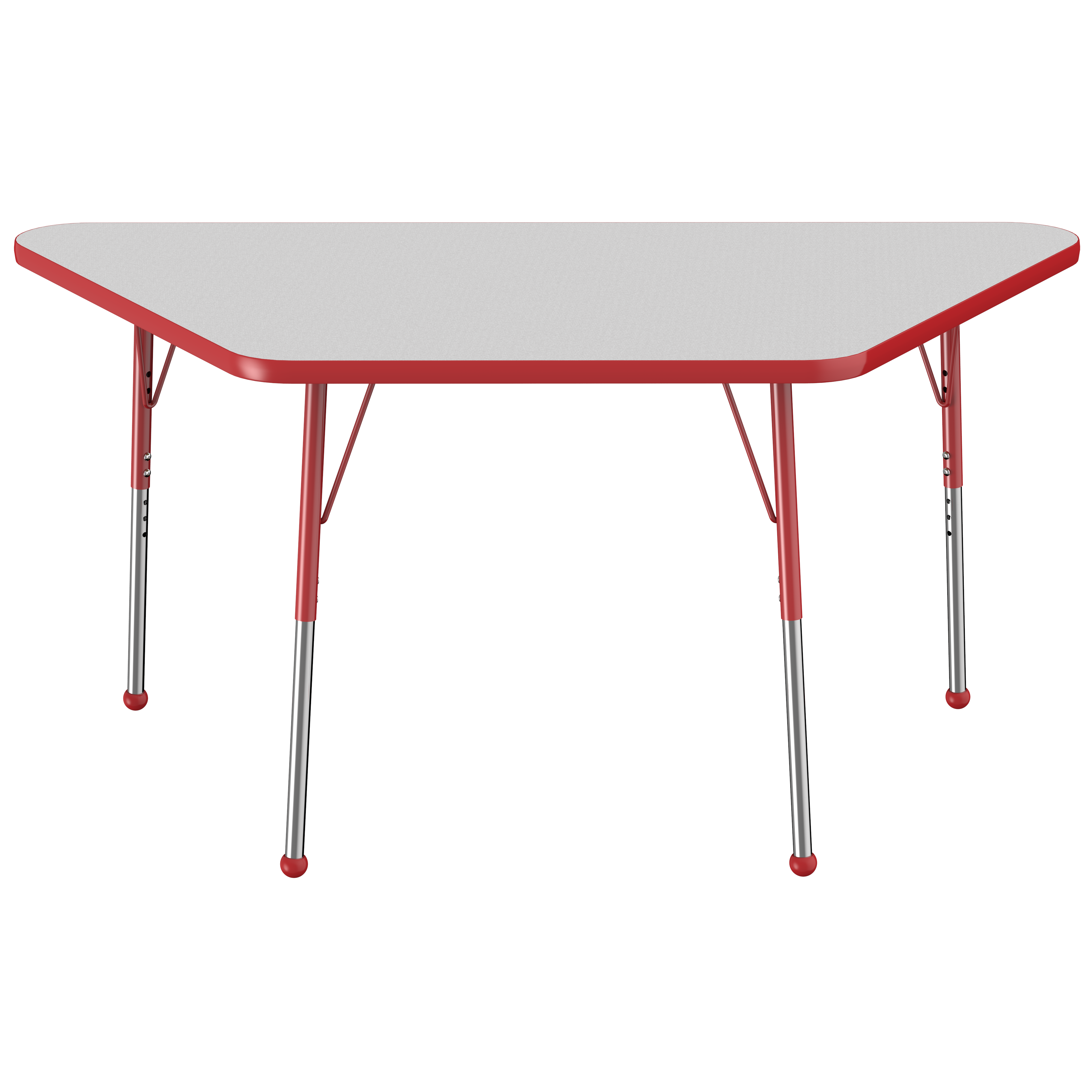 30" x 60" Trapezoid T-Molding Activity Table with Adjustable Standard Ball Glide Legs - Gray/Red