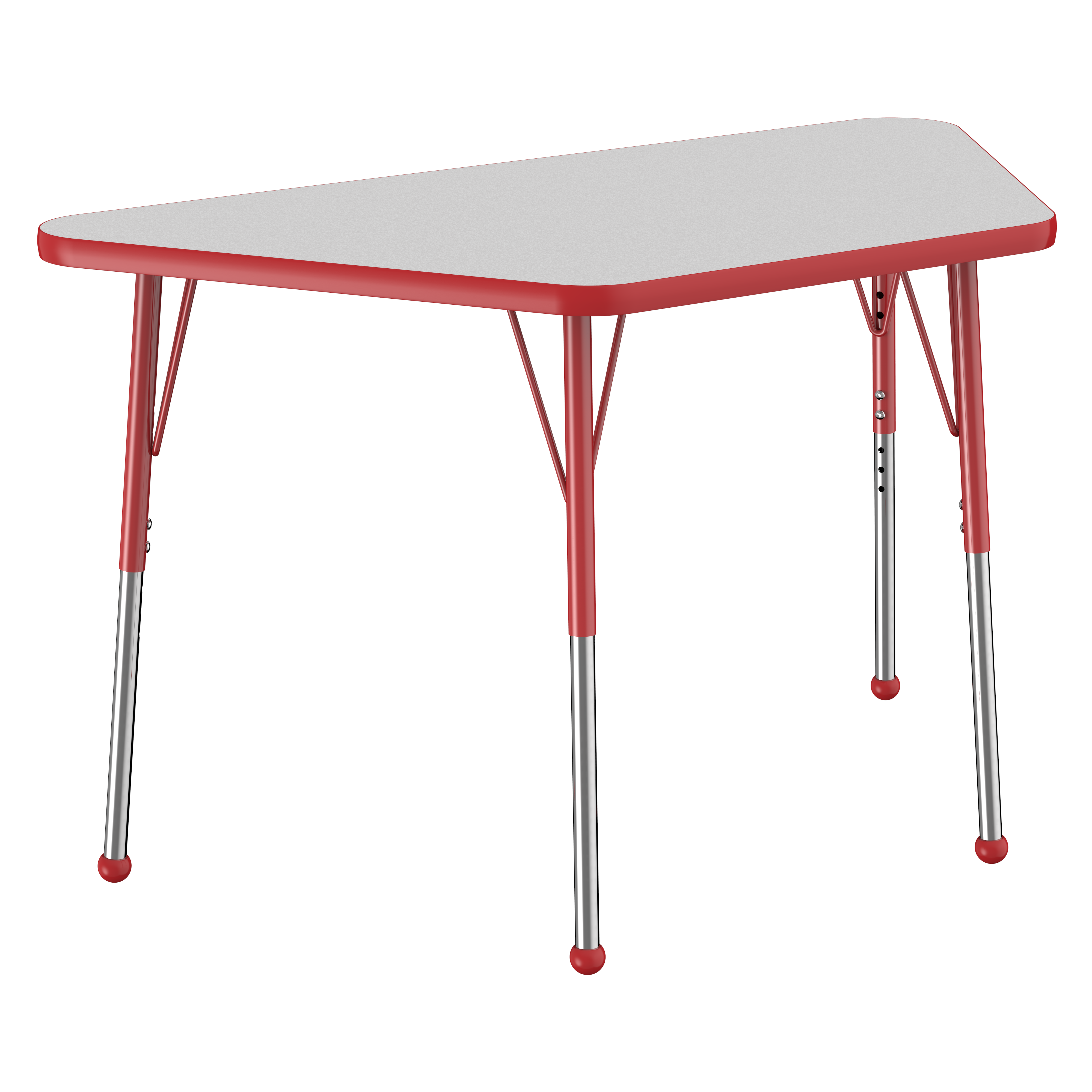 24" x 48" Trapezoid T-Molding Activity Table with Adjustable Standard Ball Glide Legs - Gray/Red