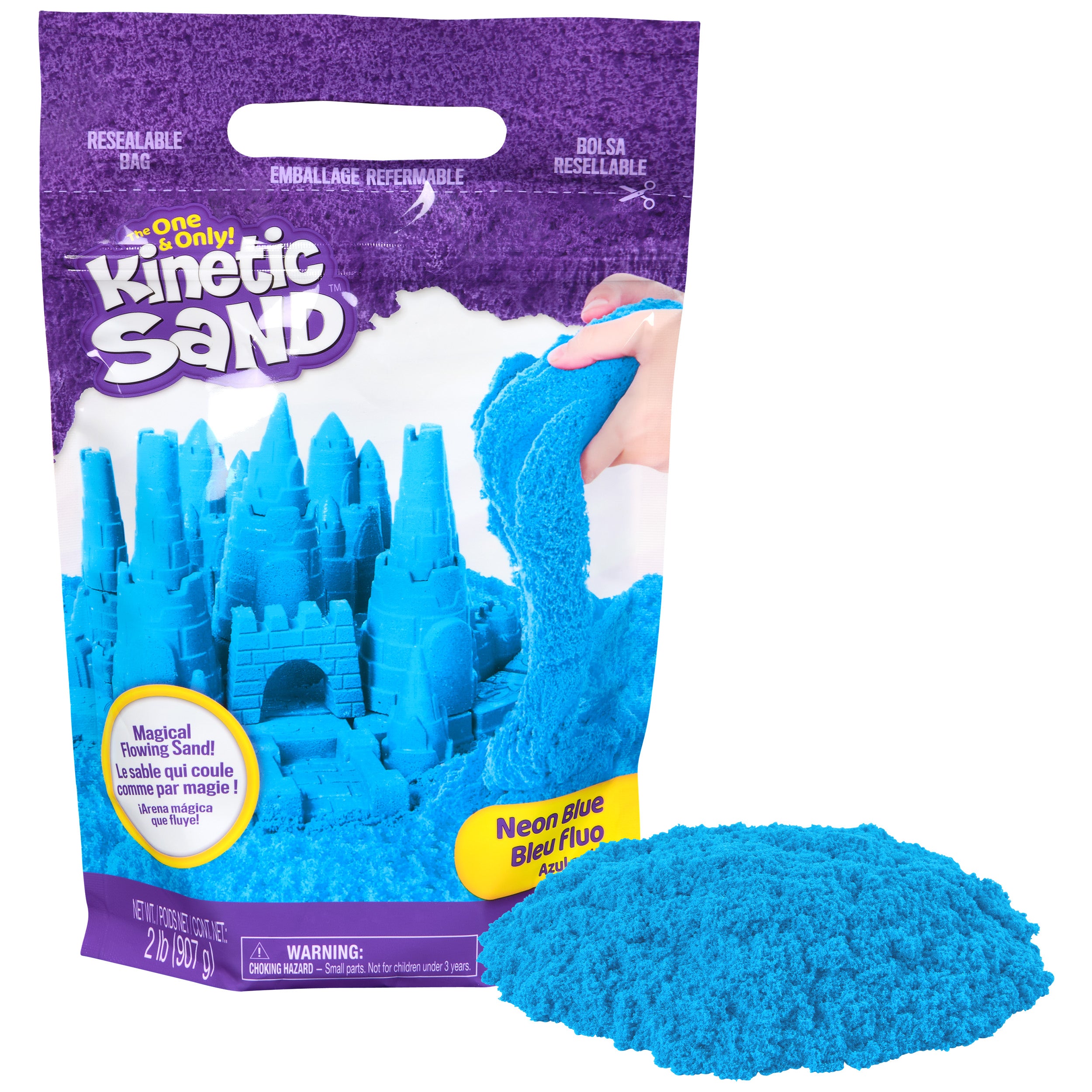 Kinetic Sand, 2lbs Blue Play Sand, Moldable Sensory Toys for Kids, Resealable Bag Packaging May Vary, for Ages 3 and up