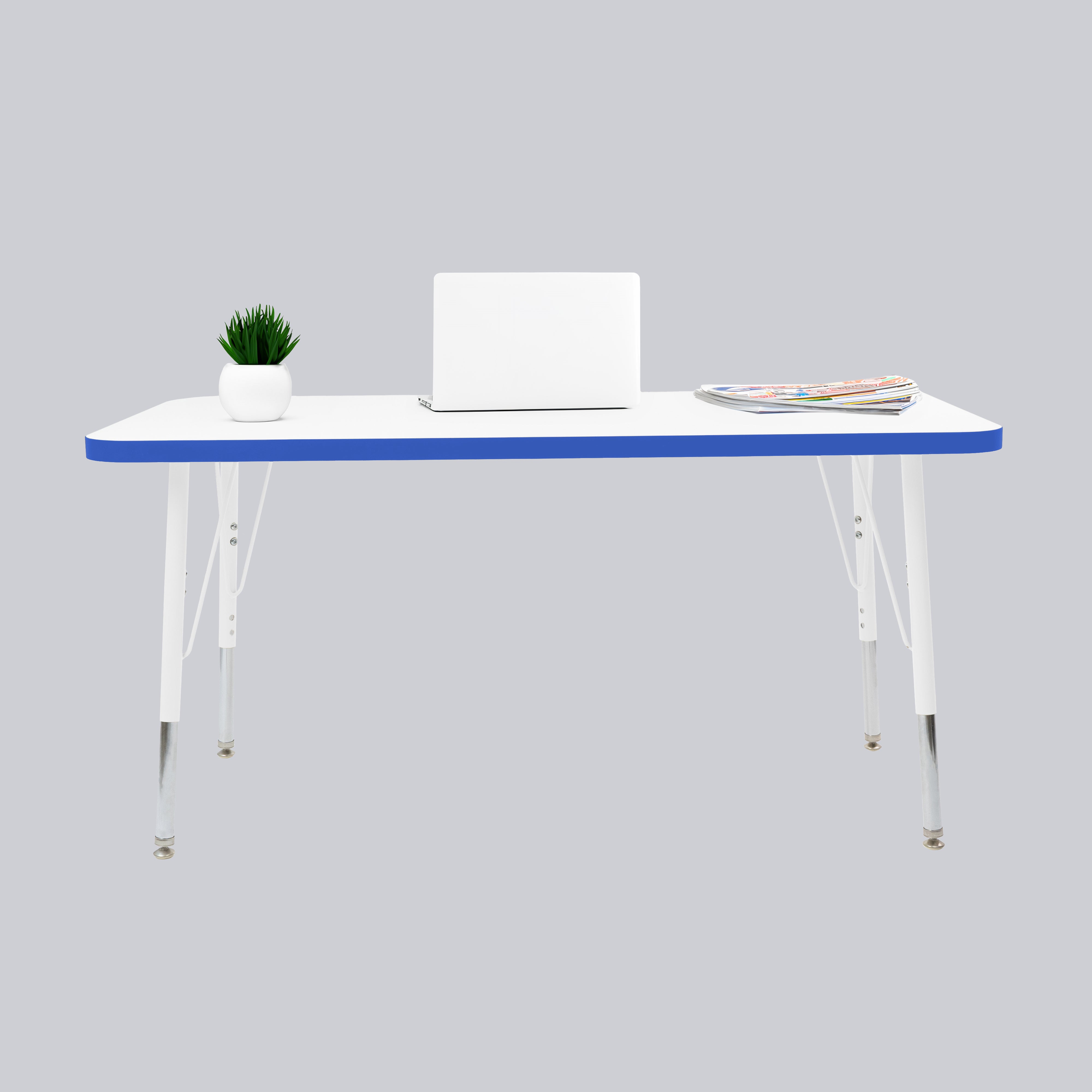 24" x 48" Rectangle Thermofused Activity Table with Adjustable Standard Swivel Glide Legs - White/Blue/White