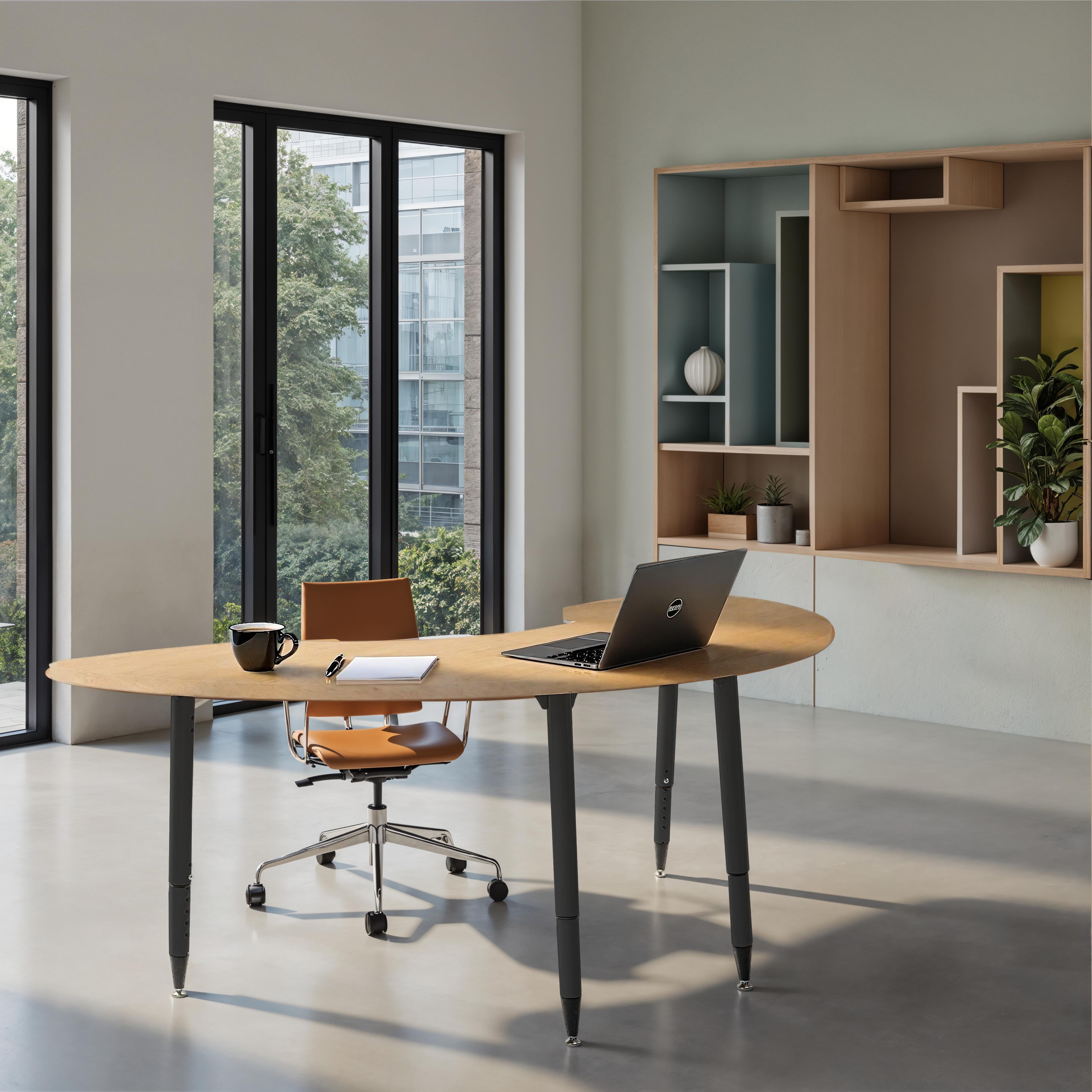 Adapte 36" x 72" Half Moon Woodgrain Activity Table with Adjustable Tapered Legs - Maple Grain/Black