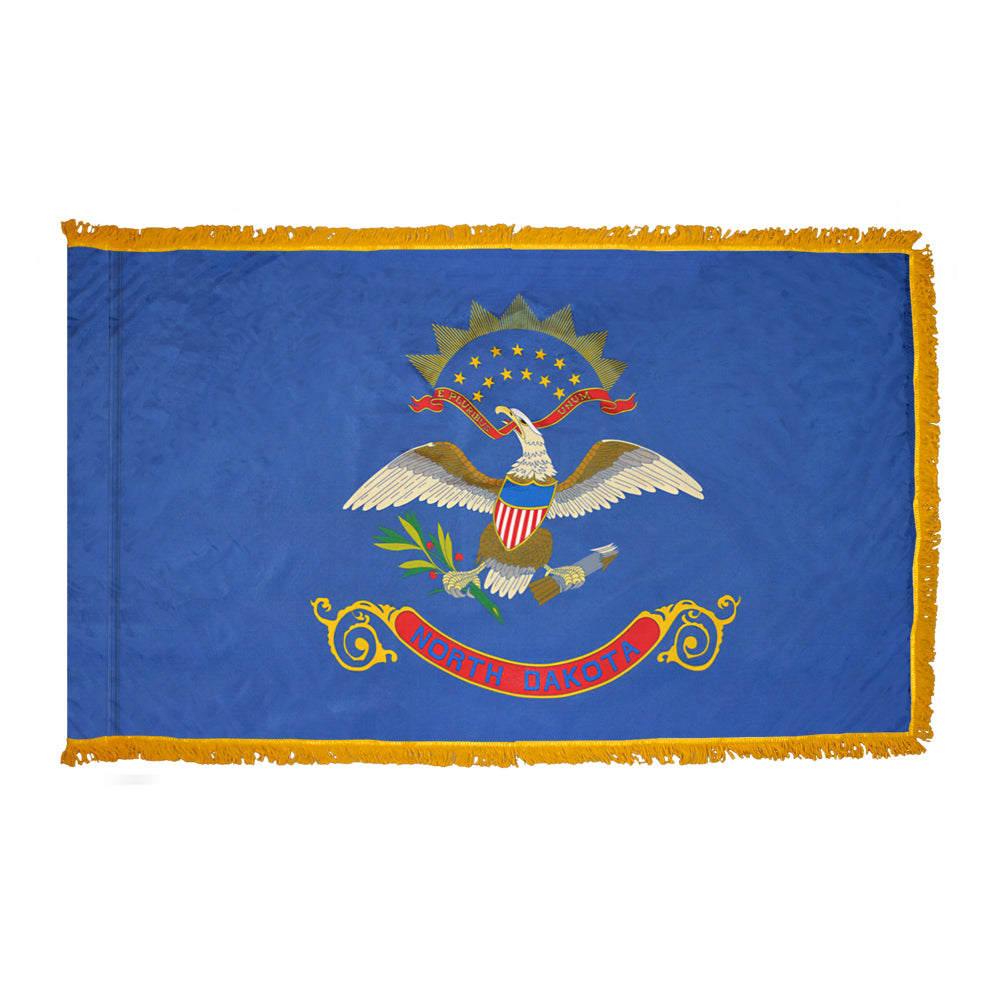 North Dakota State Flag 3x5 ft. Nylon with Pole Sleeve and Gold Fringe for Parades, and Indoor Display