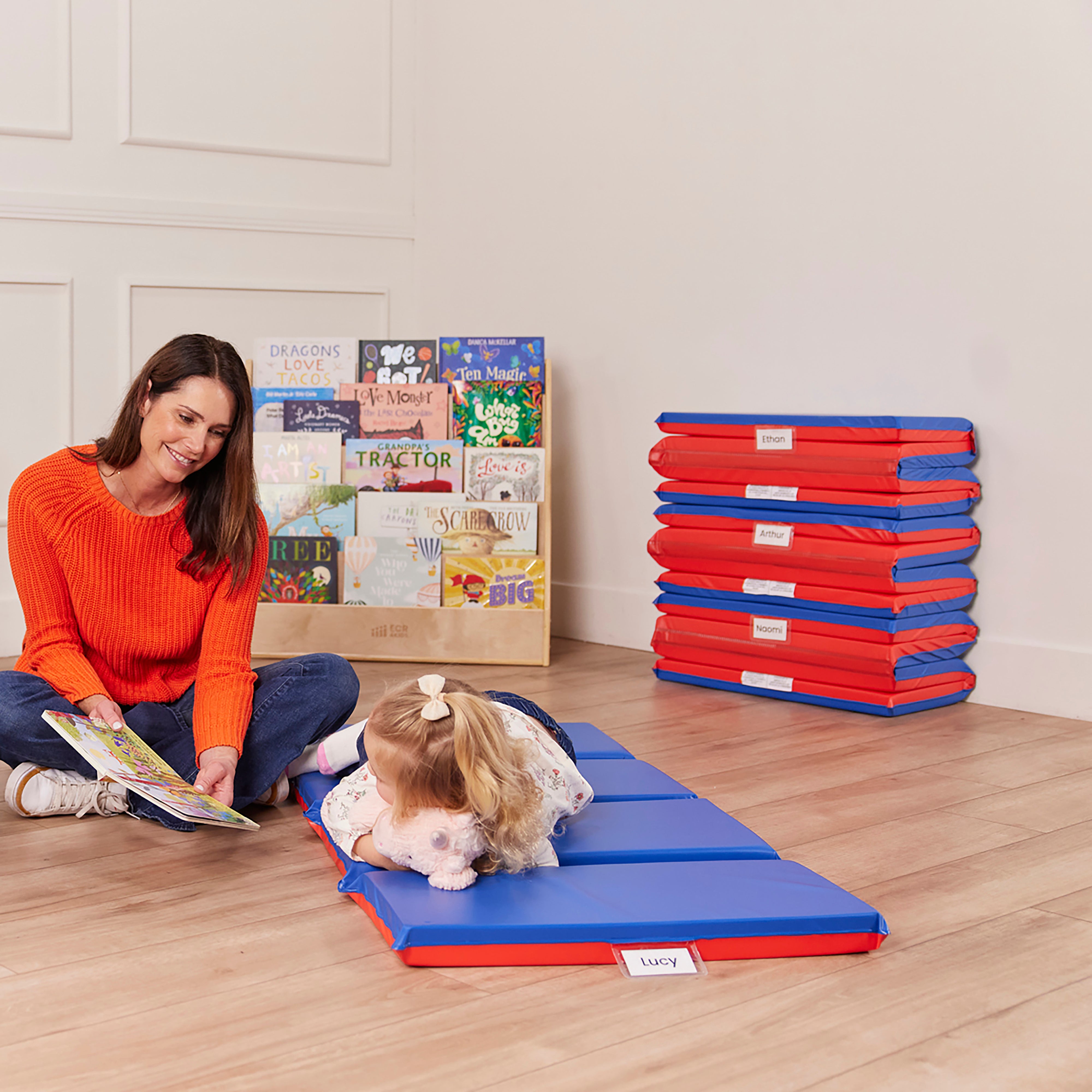 Heavy-Duty Folding Rest Mat 4-Section 2in 5-Pack - Blue/Red