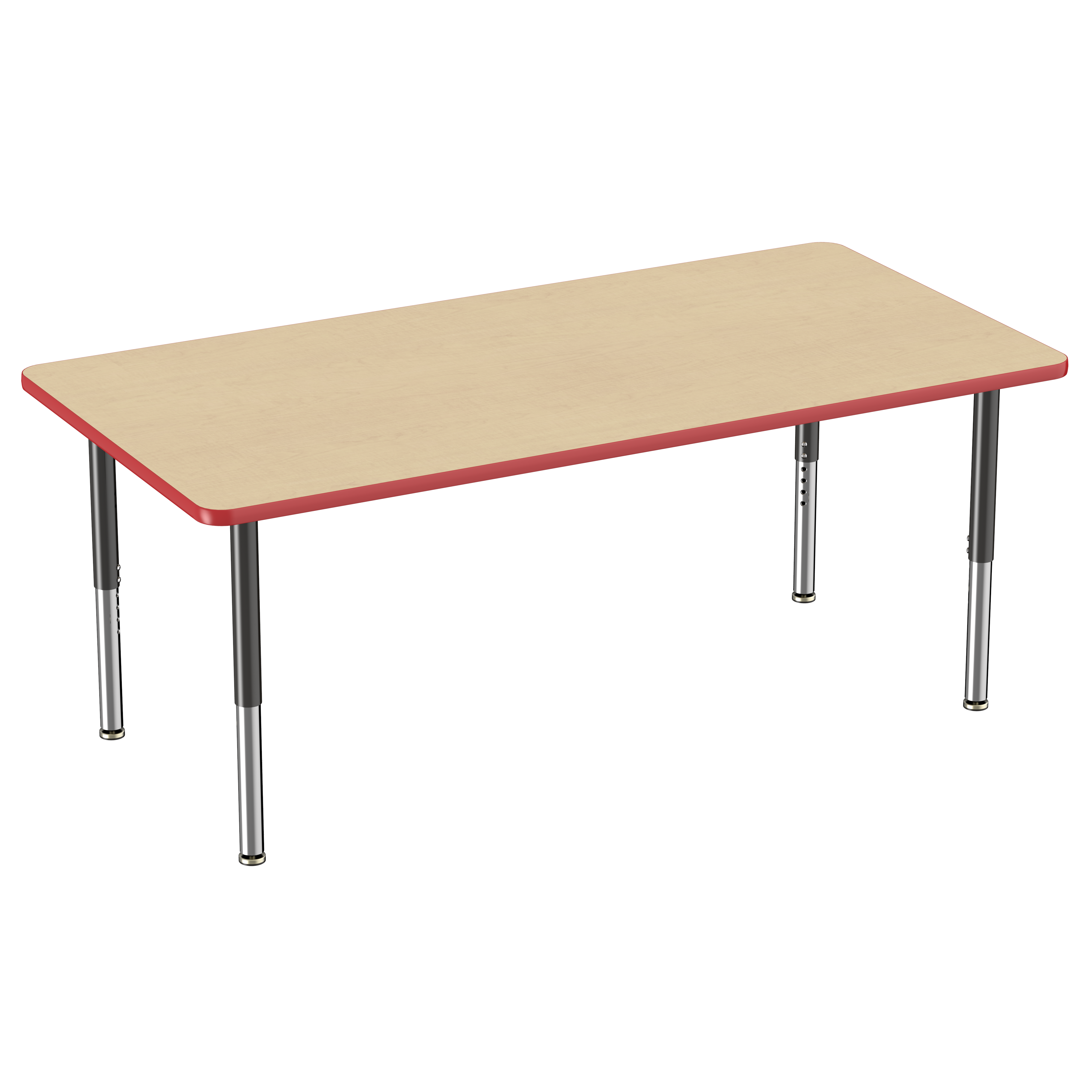 36" x 72" Rectangle T-Molding Activity Table with Adjustable Super Legs - Maple/Red/Black
