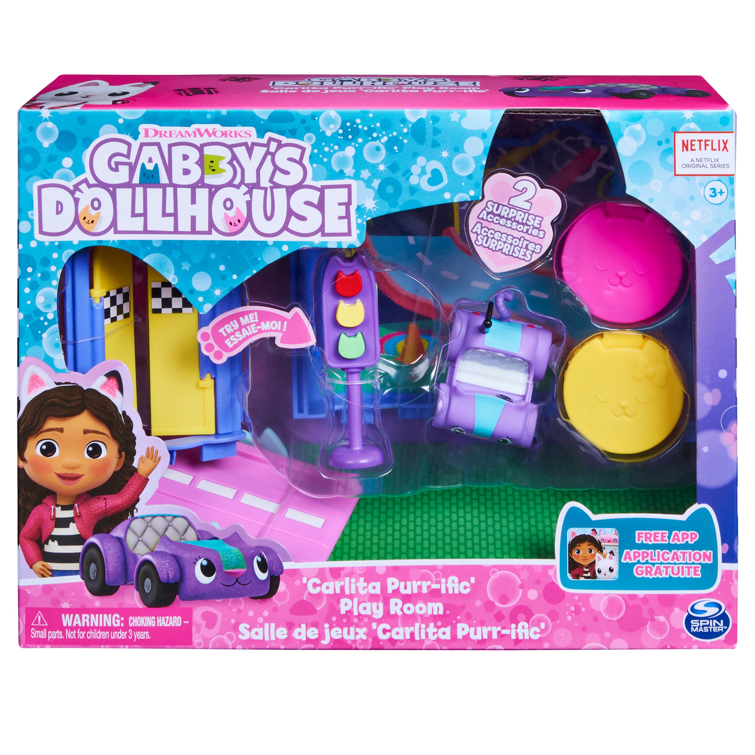 Gabby's Dollhouse, Carlita Purr-ific Play Room with Carlita Toy Car, Accessories, Furniture and Dollhouse Deliveries, Kids Toys for Ages 3 and up