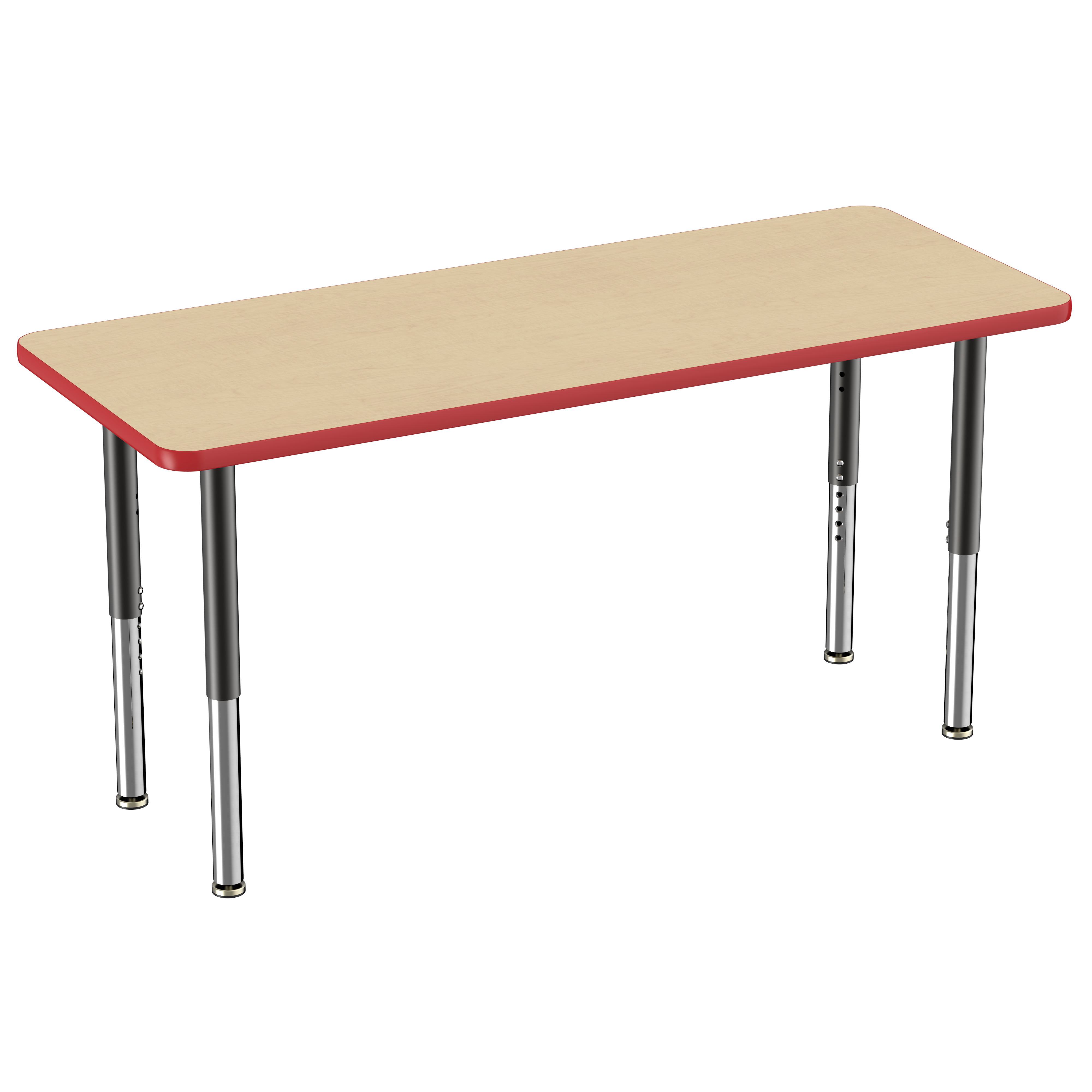 24" x 60" Rectangle T-Molding Activity Table with Adjustable Super Legs - Maple/Red/Black