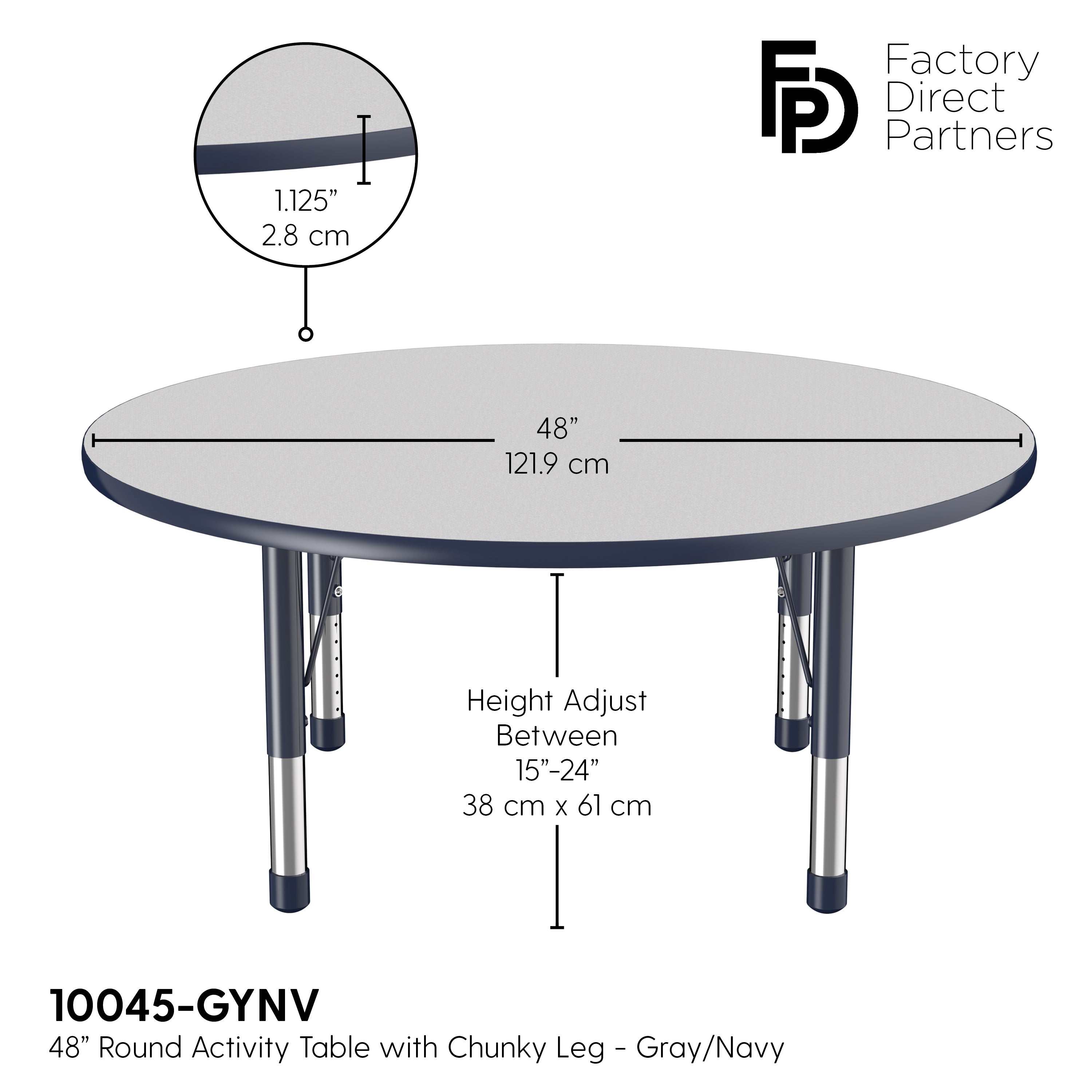 48" Round T-Molding Activity Table with Adjustable Chunky Legs - Gray/Navy