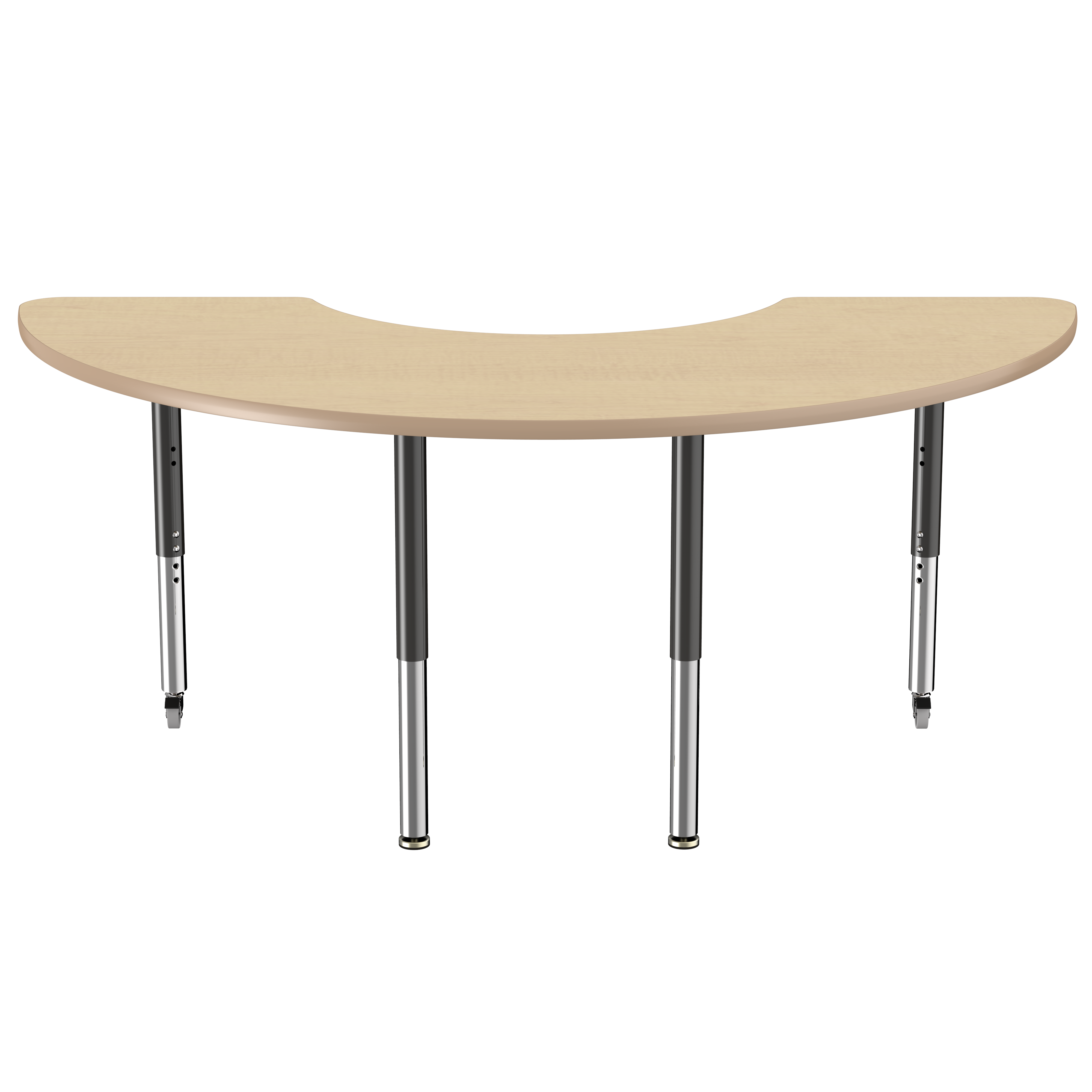 36" x 72" Half Moon T-Molding Activity Table with Adjustable Super Legs - Maple/Maple/Black