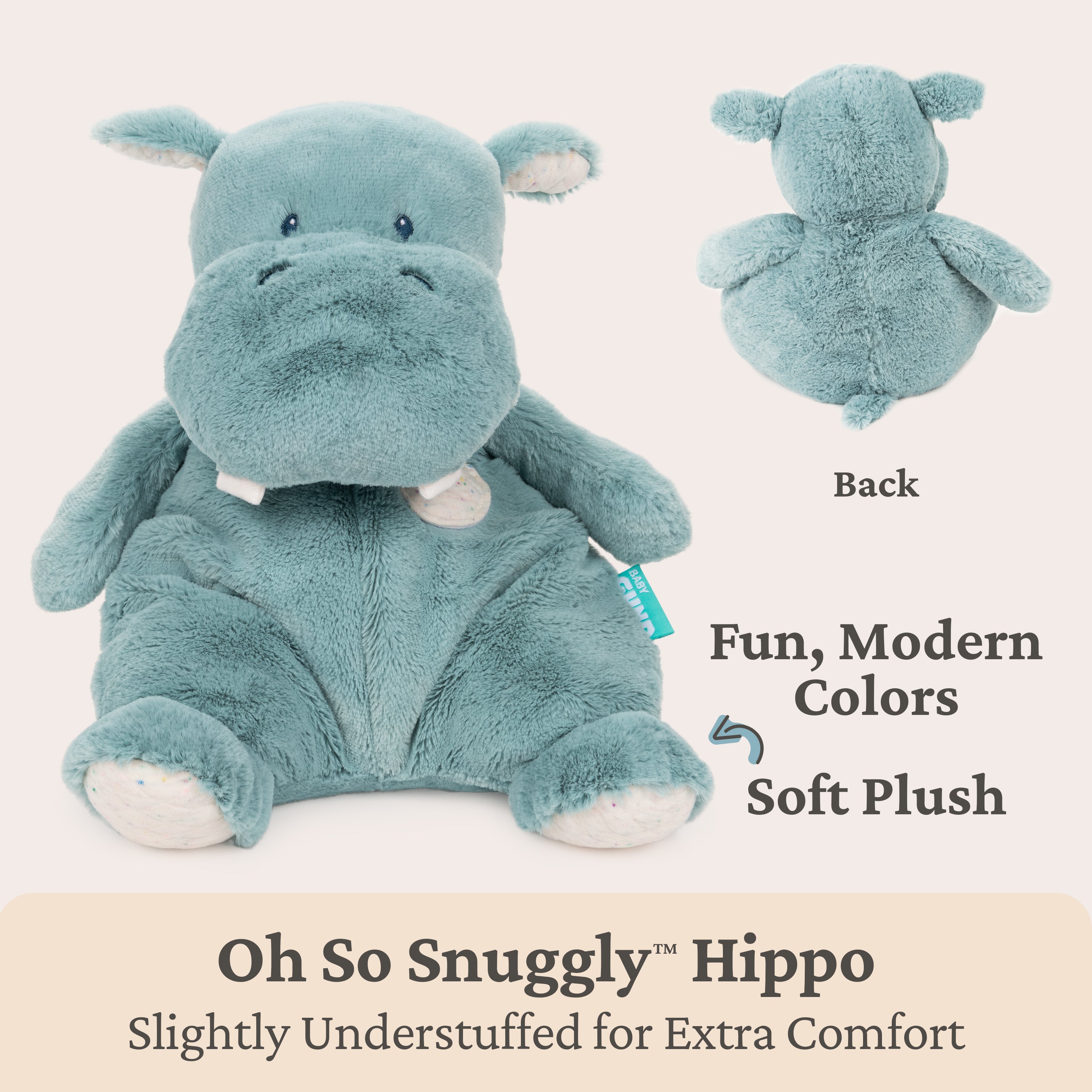 Baby GUND Oh So Snuggly Hippo Large Plush Stuffed Animal for Babies and Infants, Teal, 12.5”