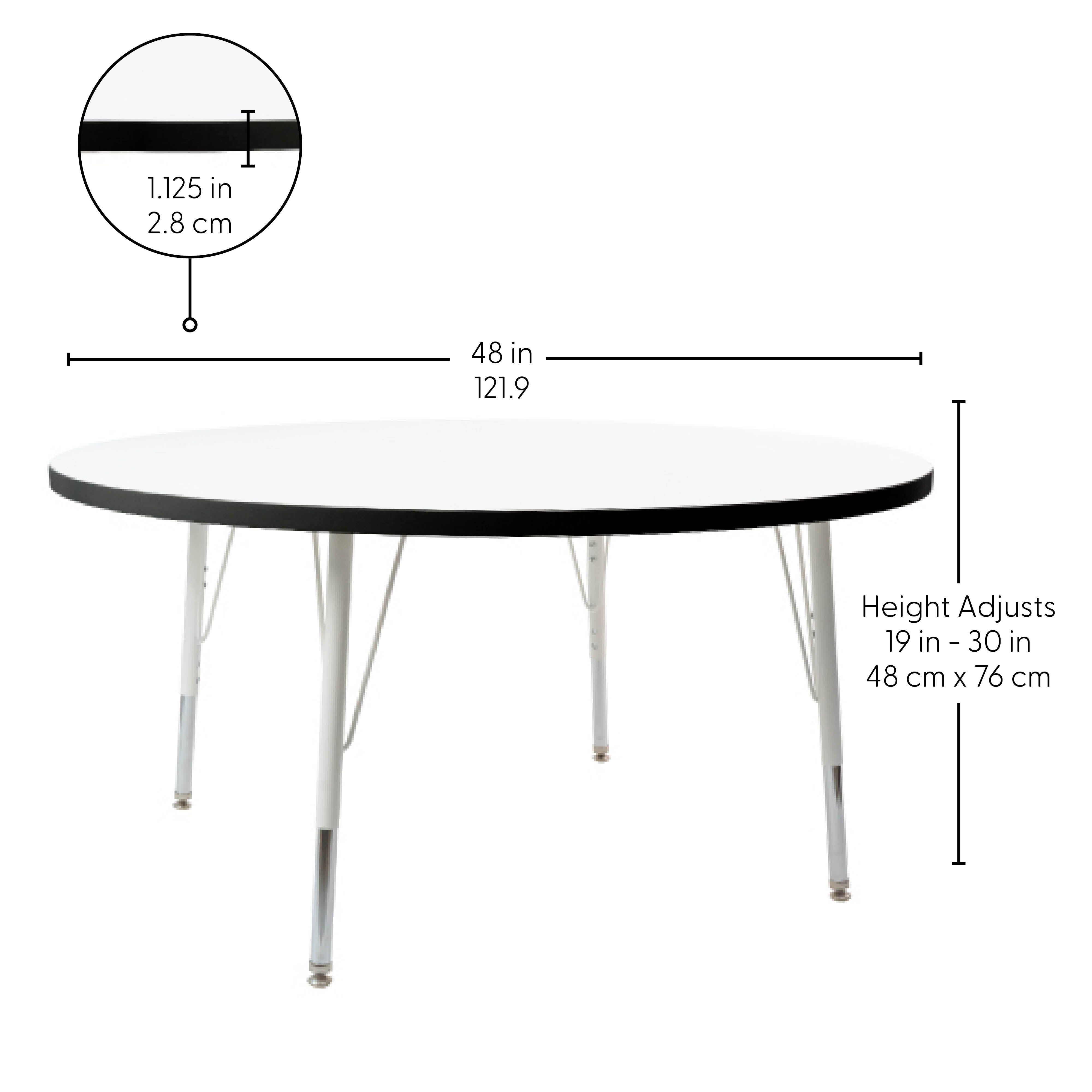 48" Round Thermofused Activity Table with Adjustable Standard Swivel Glide Legs - White/Black/White