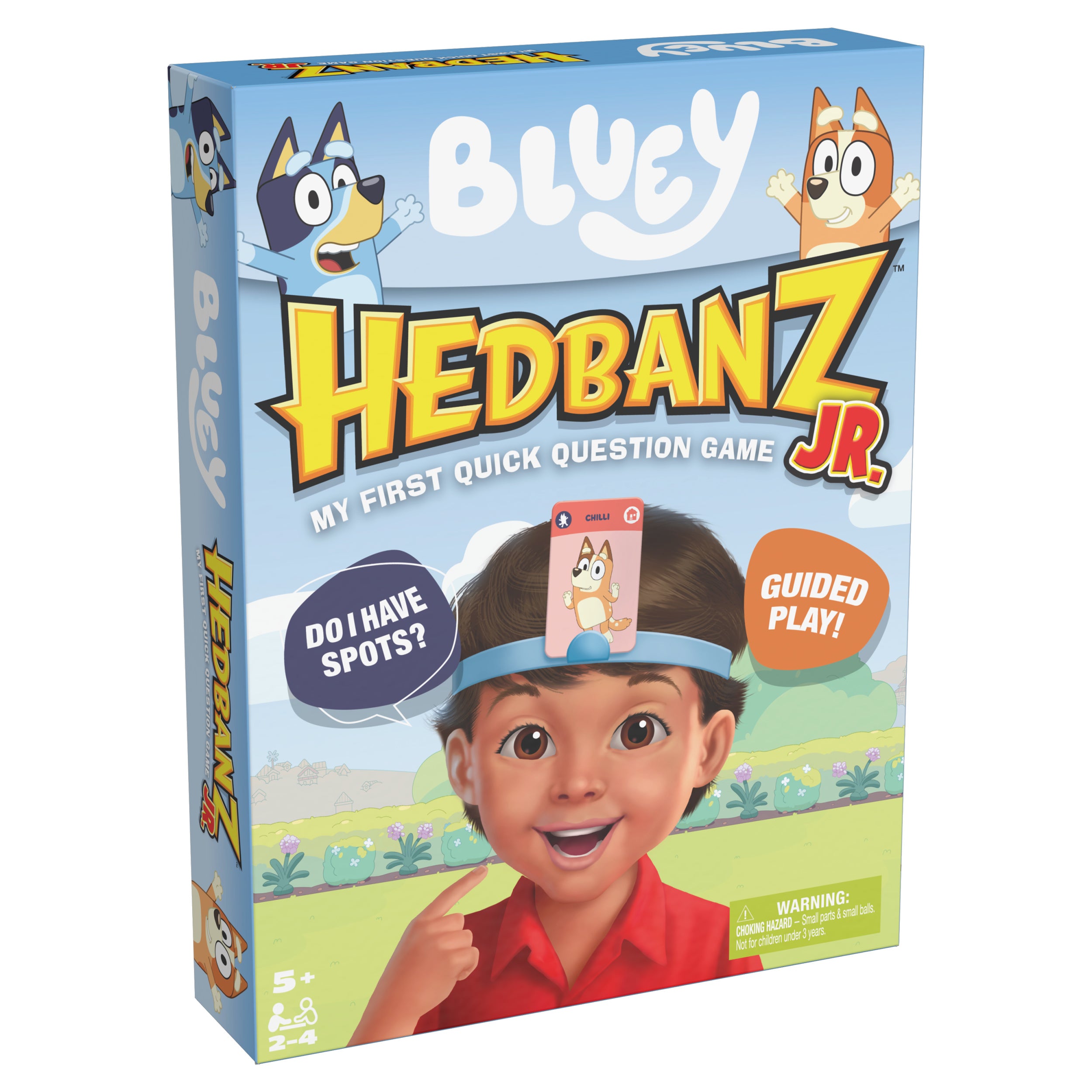 Spin Master Games, Bluey Hedbanz Jr., Picture Guessing Card Game, Includes Illustrations from Bluey, Quick Questions & Fast Fun, Easy to Play for Family & Kids, 2-4 Players, for Ages 5 & Up