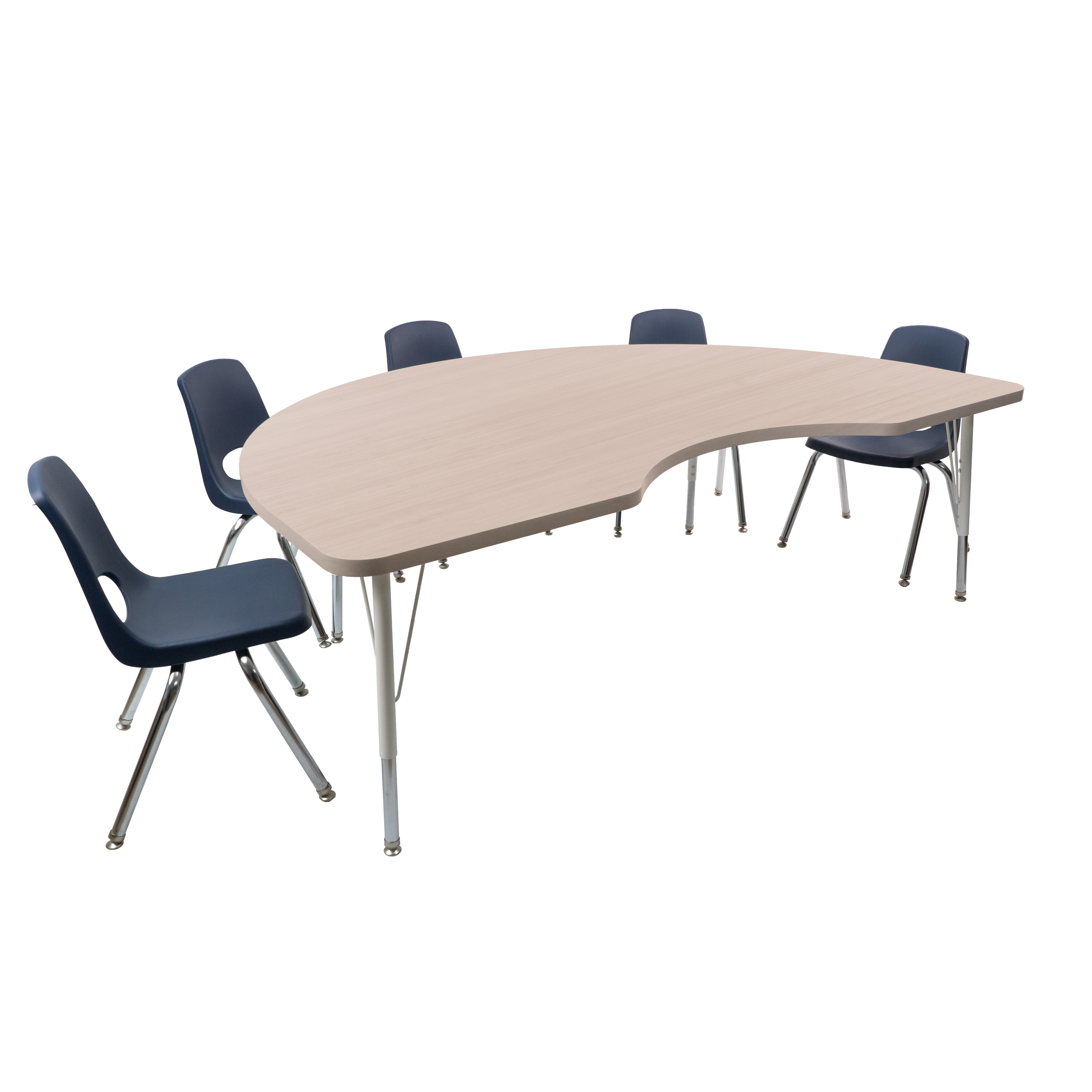 48" x 72" Kidney Thermofused Woodgrain Activity Table with Standard Legs - Asian Sand/White