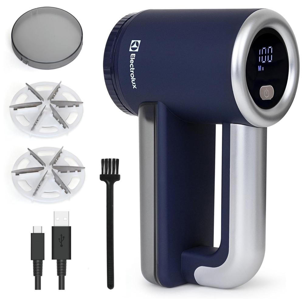 Electrolux Electrolux Rechargeable Fabric Shaver & Lint Remover with LED Display, 3-Speed Portable Electric Fur Zapper & Pill Cutter - Blue