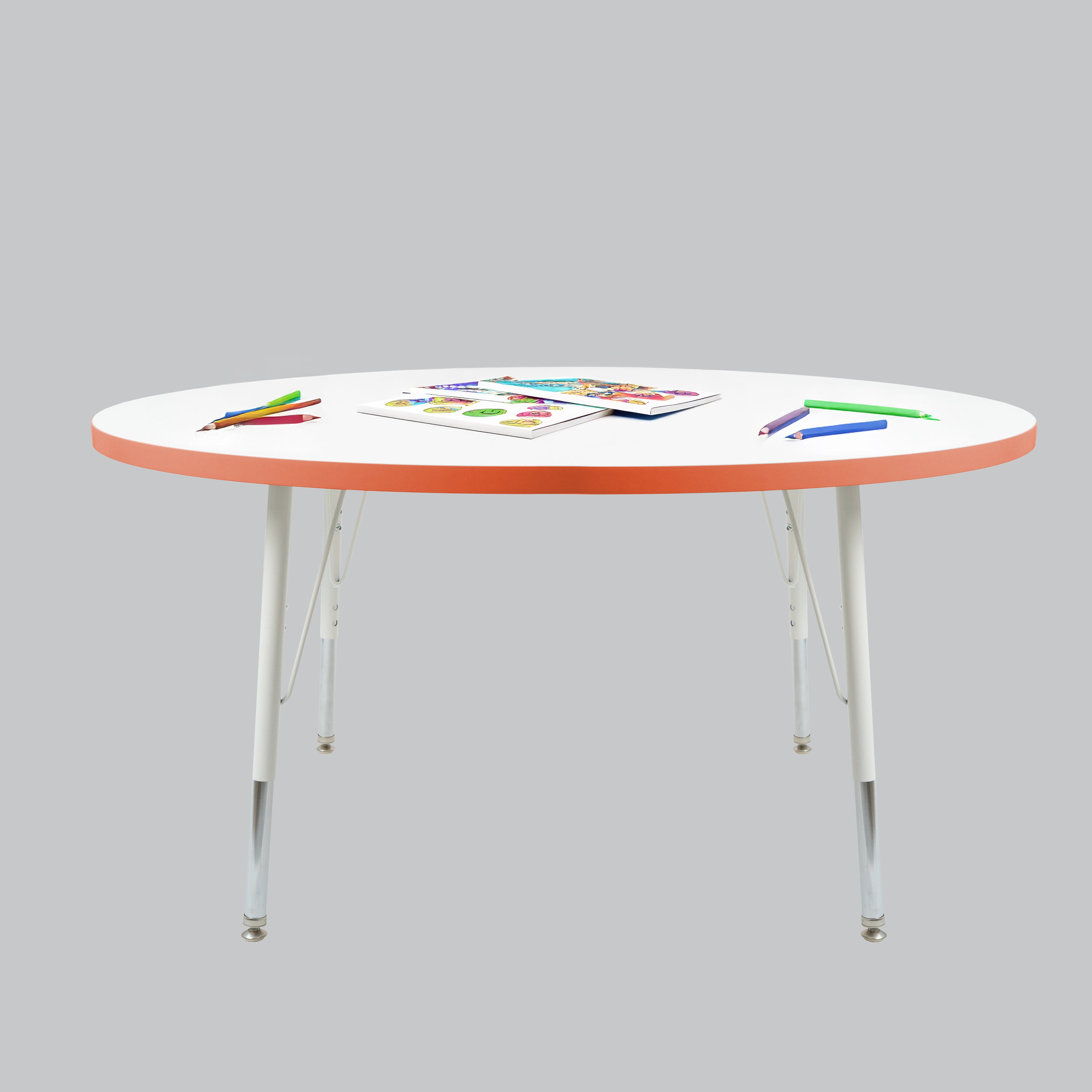 48" Round Thermofused Activity Table with Adjustable Standard Swivel Glide Legs - White/Tangerine/White