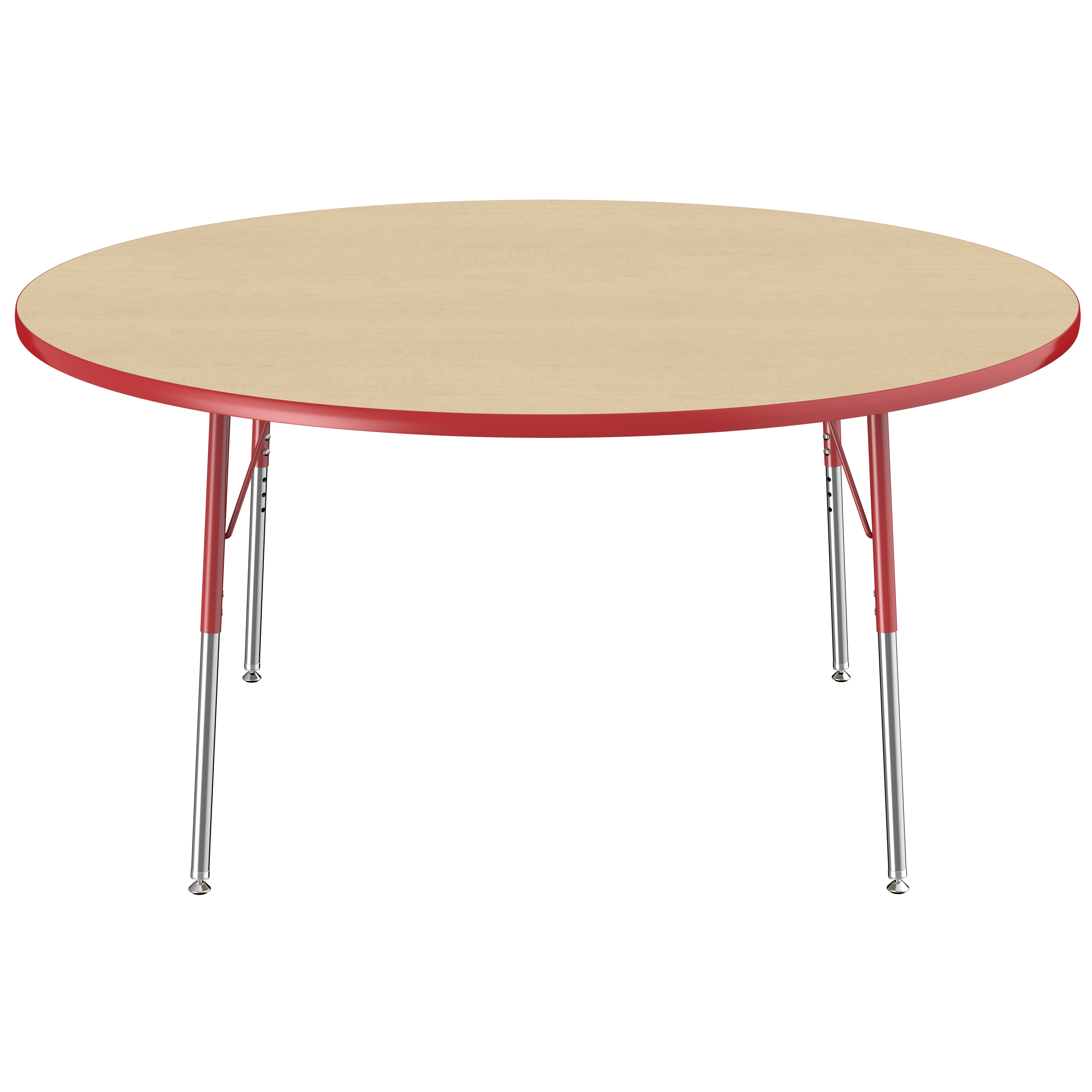 60" Round T-Molding Activity Table with Adjustable Standard Swivel Glide Legs - Maple/Red