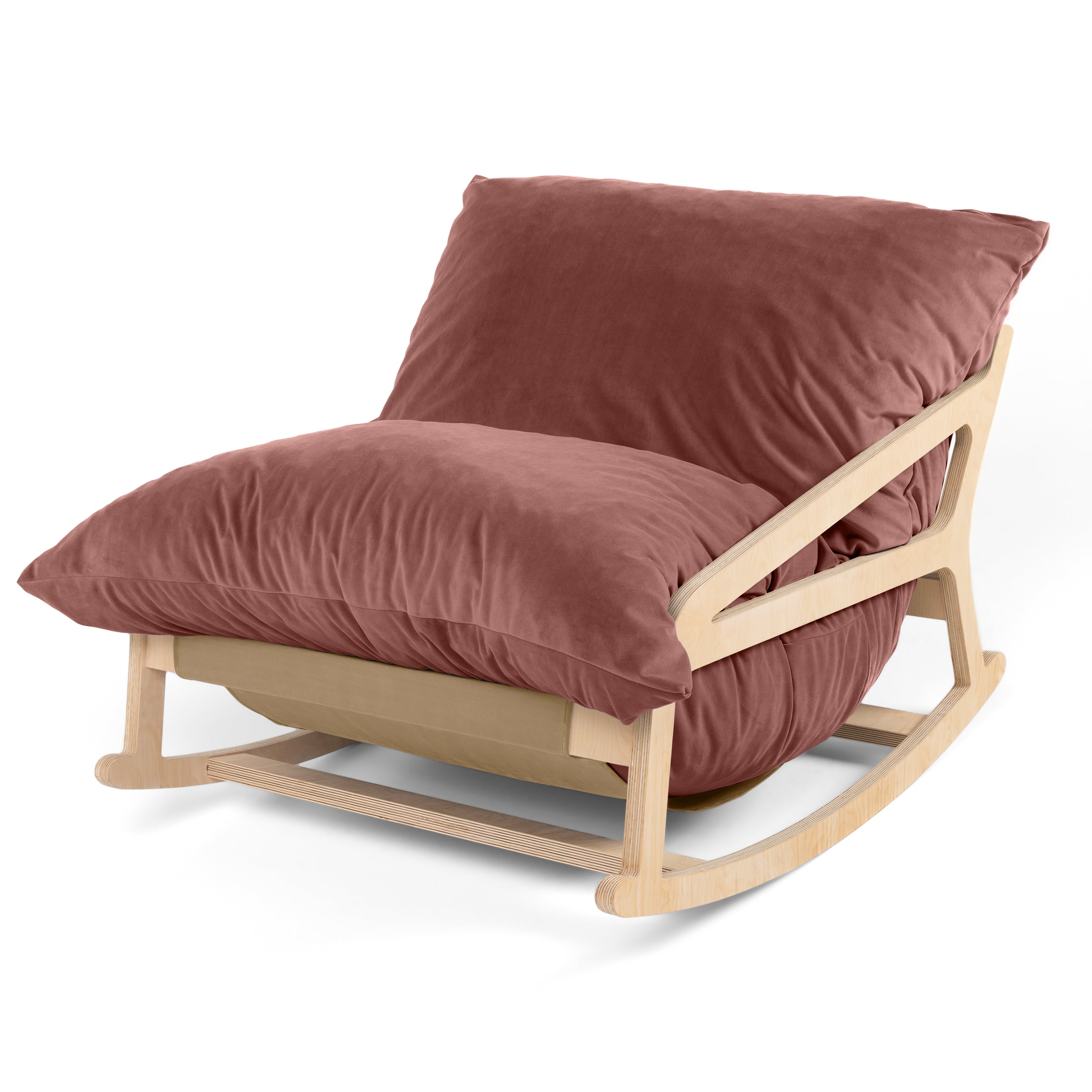 Pillow Saxx Bean Bag Rocking Chair - Elegant Oversized Rocker with Modern Wood Frame, Lush Velvet Mauve