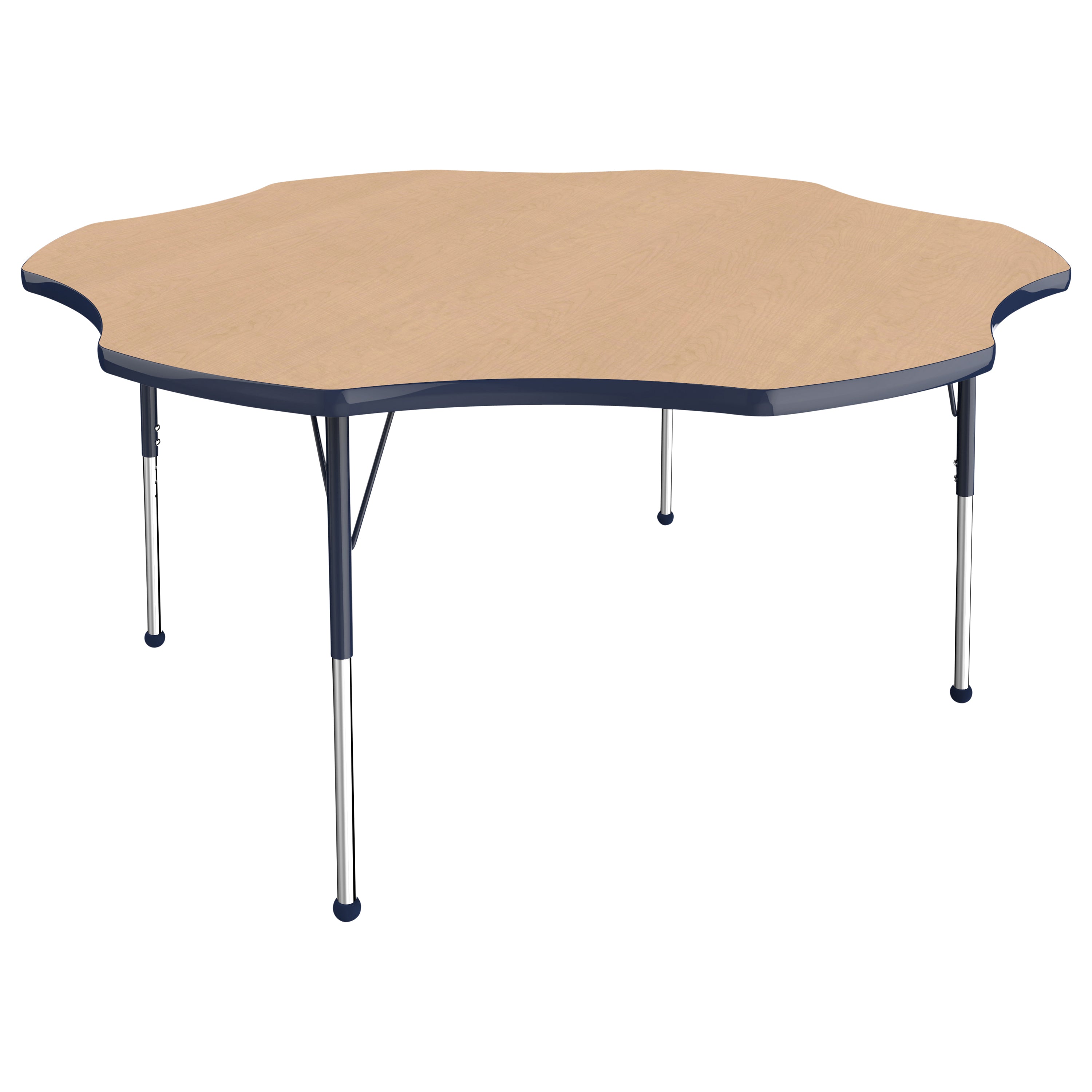 60" x 60" Flower T-Molding Activity Table with Adjustable Standard Ball Glide Legs - Maple/Navy