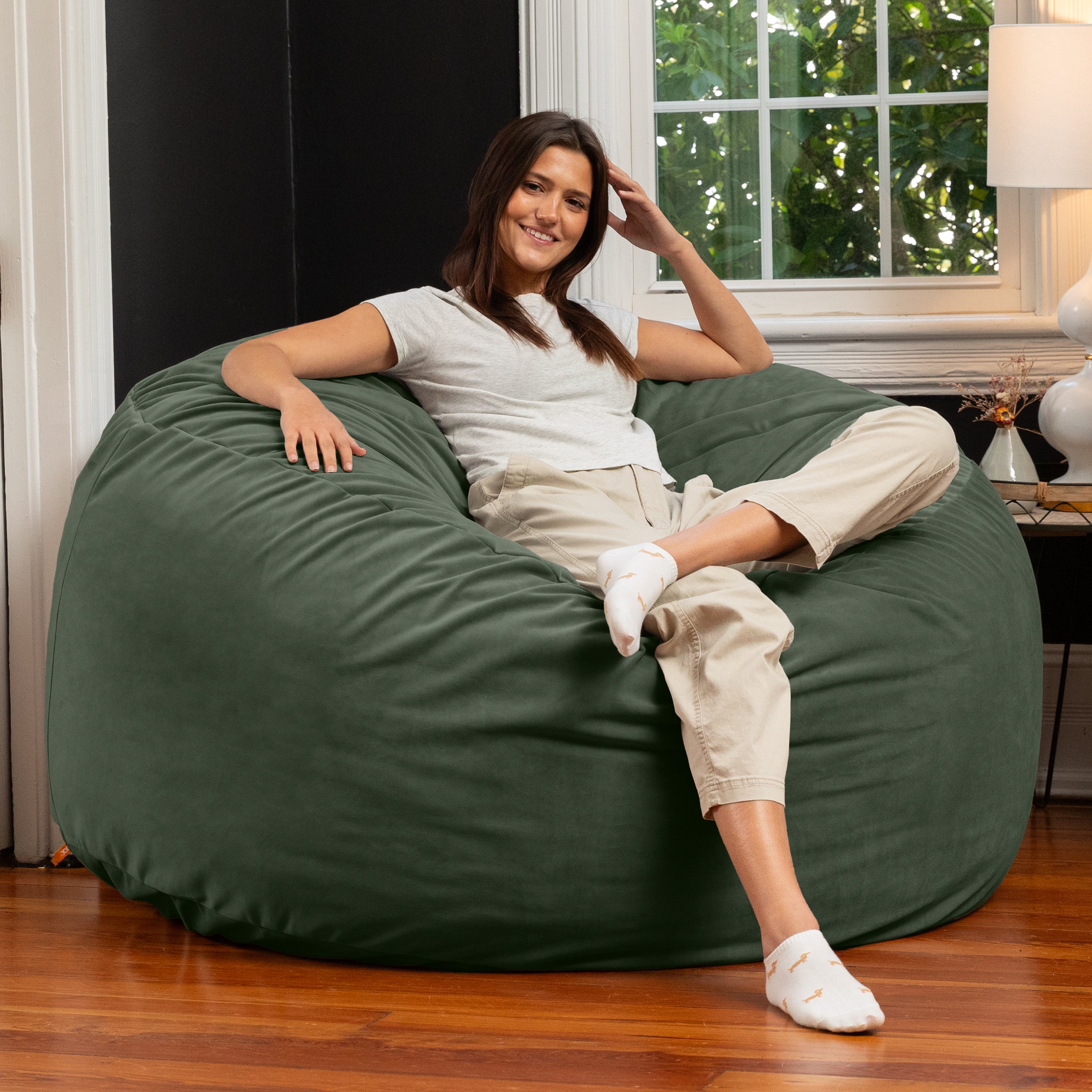 Jaxx 5 Foot Saxx - Large Round Bean Bag Chair for Adults - Lush Velvet Green