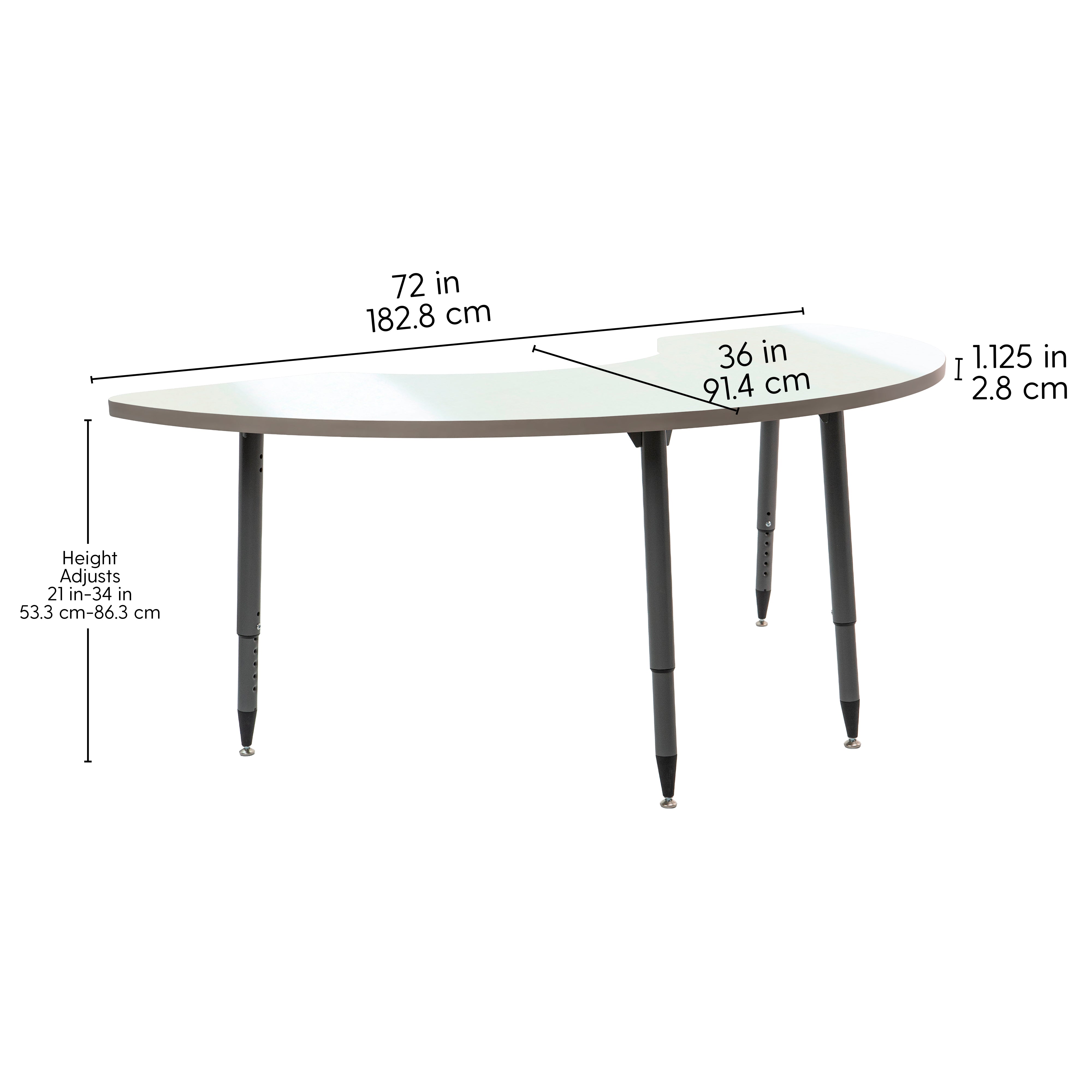 Adapte 36" x 72" Half Moon Dry-Erase Activity Table with Adjustable Tapered Legs - Whiteboard/Navy
