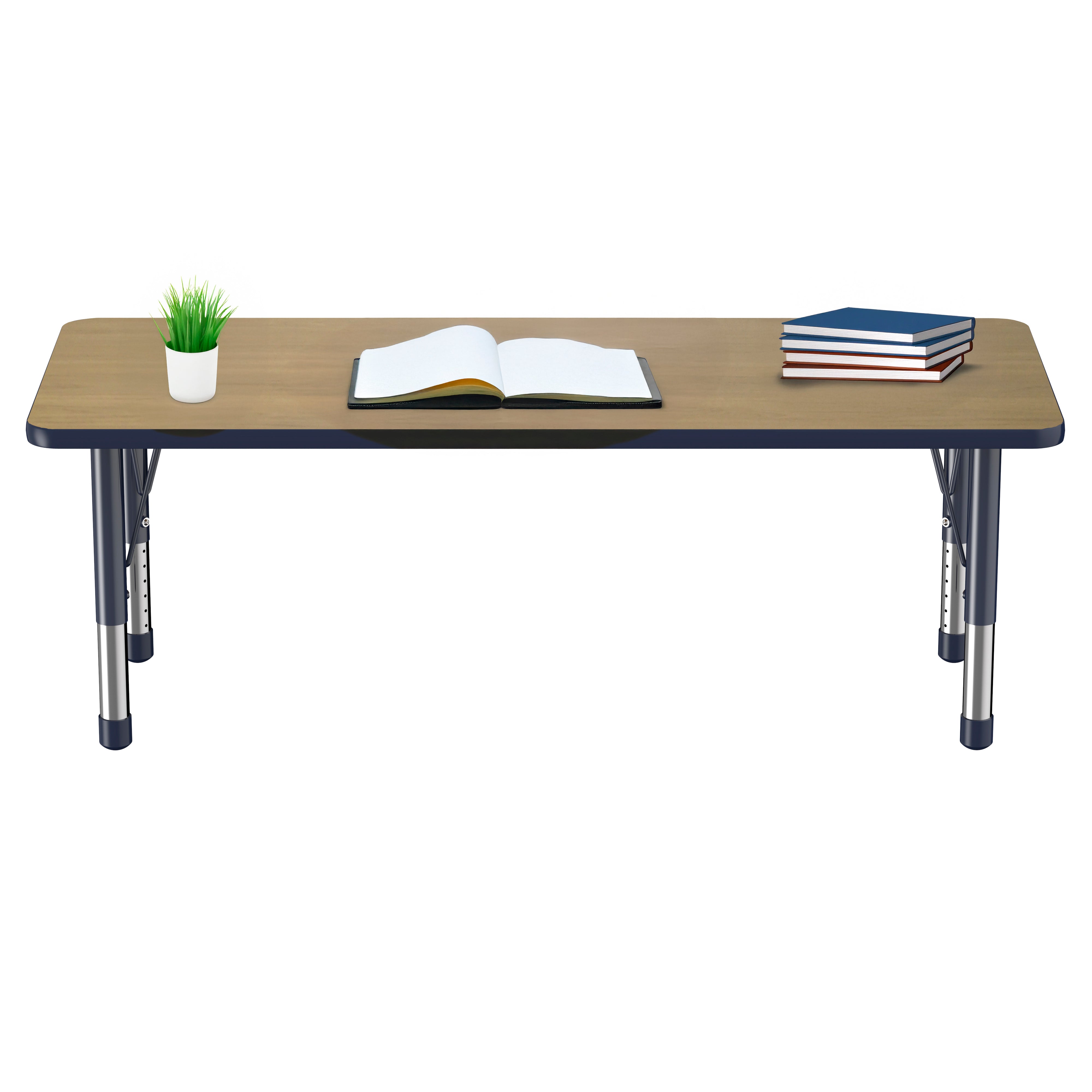 24" x 60" Rectangle T-Molding Activity Table with Adjustable Chunky Legs - Pasadena Oak/Navy