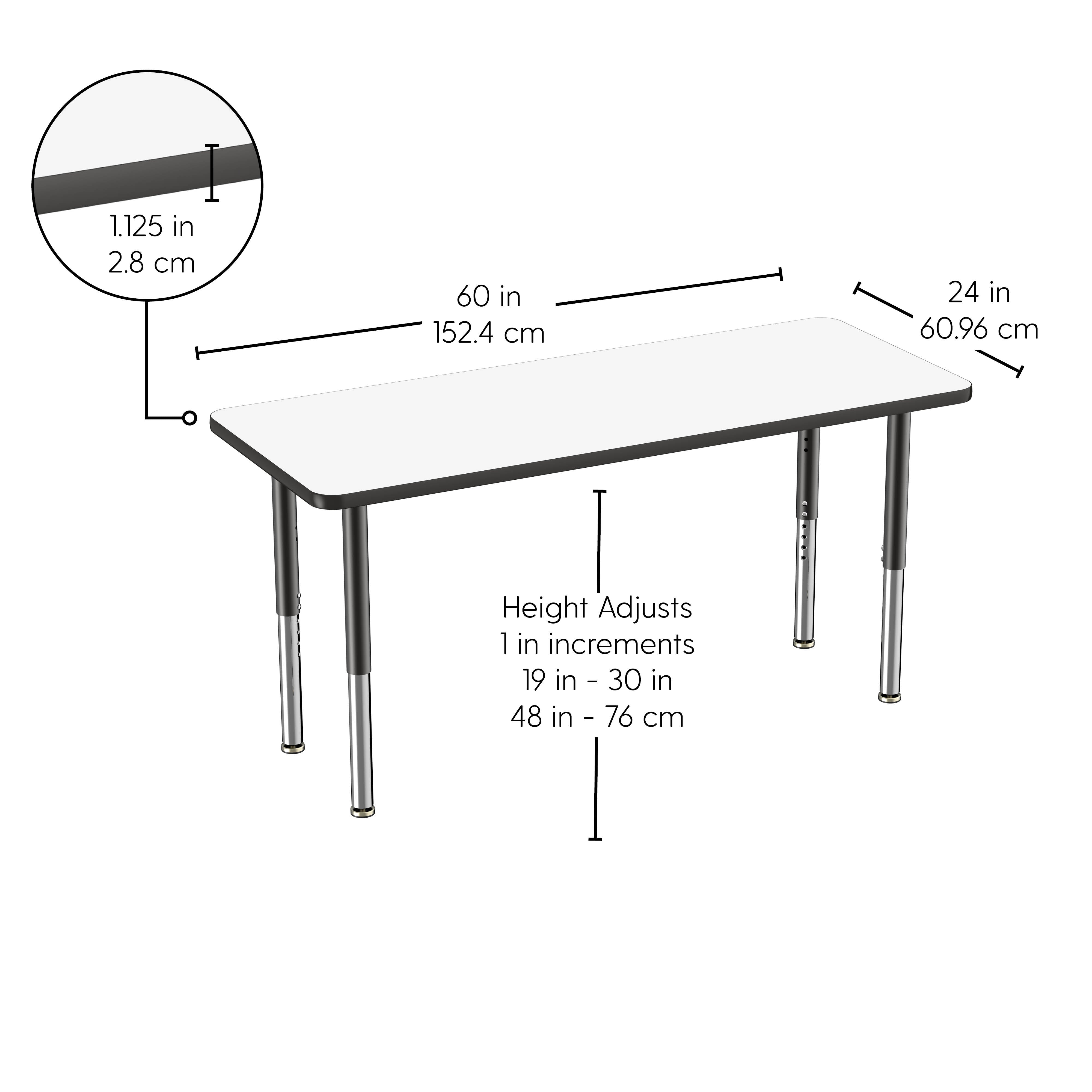 24" x 60" Rectangle Dry-Erase Activity Table with Adjustable Super Legs - Whiteboard/Black
