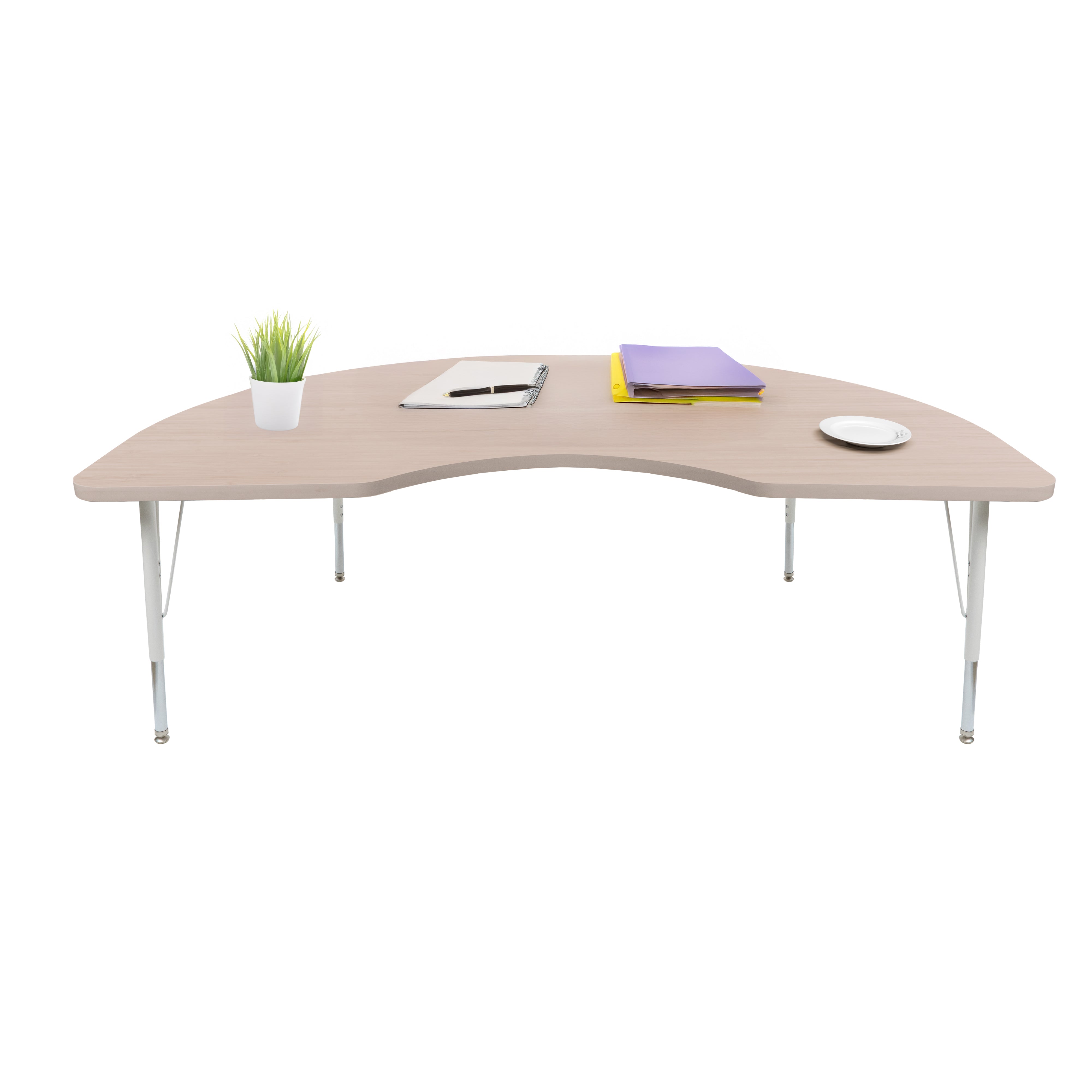 48" x 72" Kidney Thermofused Woodgrain Activity Table with Standard Legs - Asian Sand/White