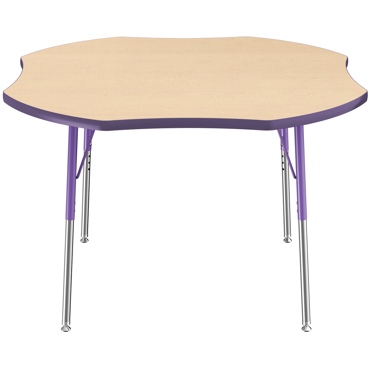 48" x 48" Clover T-Molding Activity Table with Adjustable Standard Swivel Glide Legs - Maple/Purple