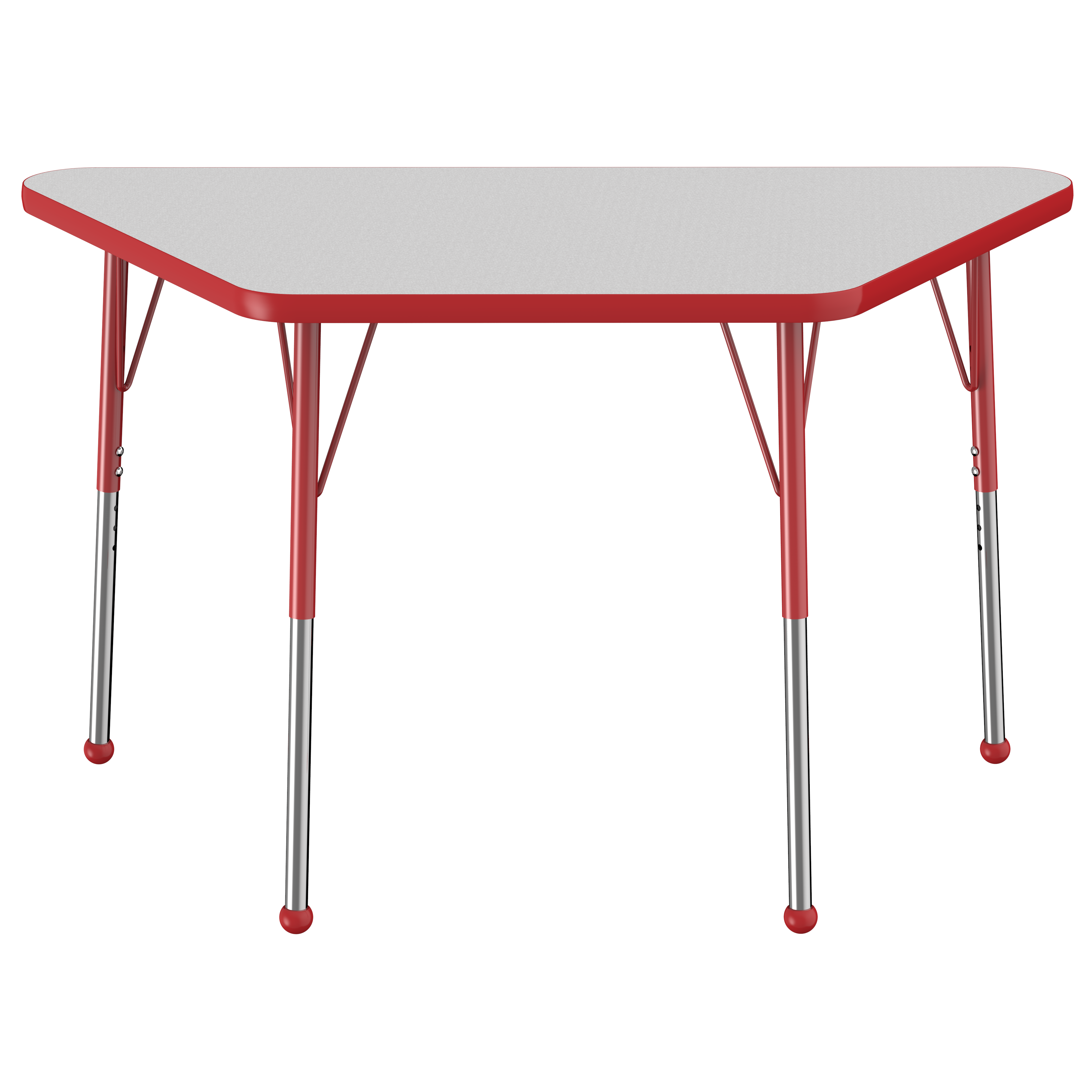 24" x 48" Trapezoid T-Molding Activity Table with Adjustable Standard Ball Glide Legs - Gray/Red