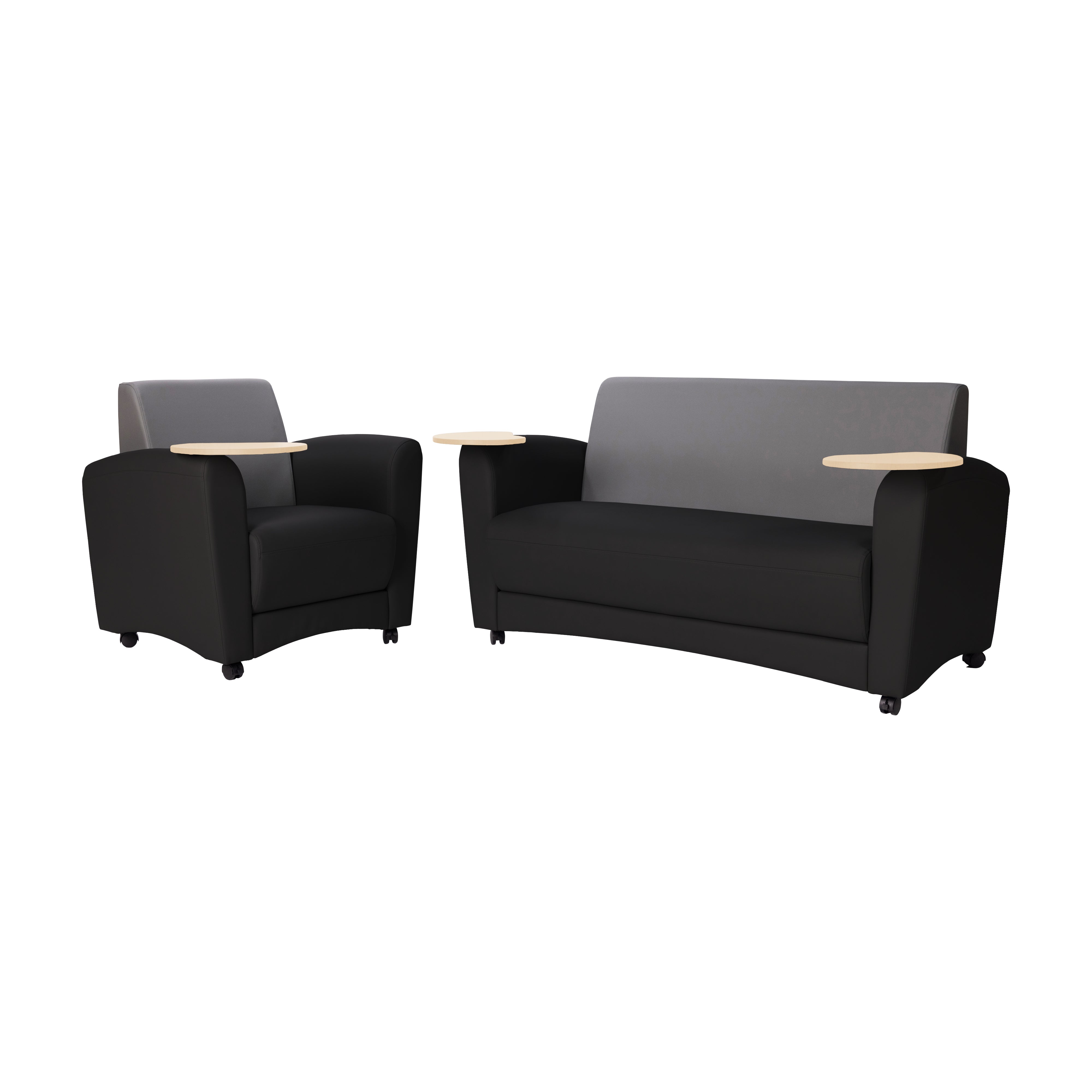 Pro Series Upholstered Common Area Sofa with Tablet - Black/Gray/Maple Grain