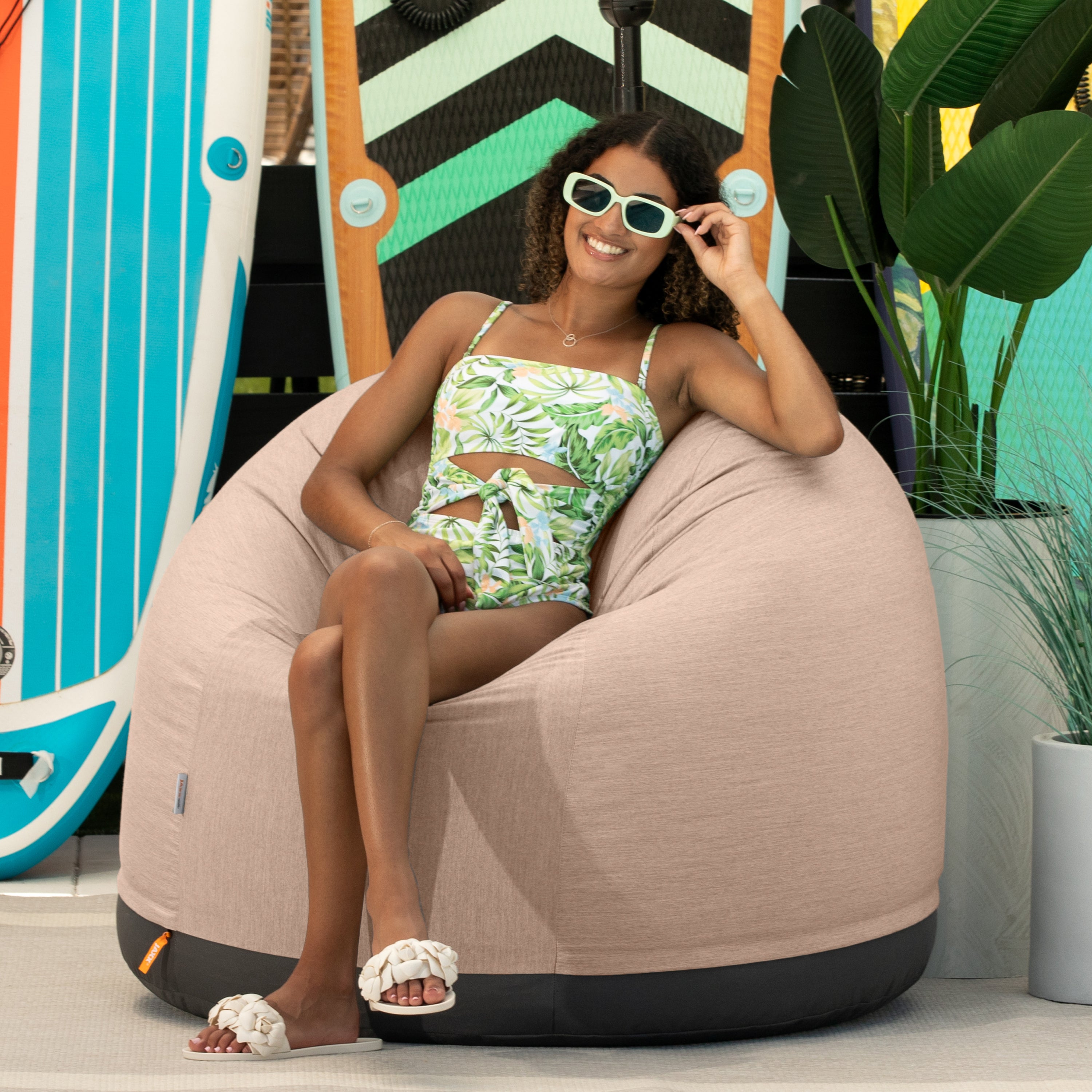 Jaxx Palmetto Large Round Outdoor Bean Bag Club Chair - Sunbrella Petal
