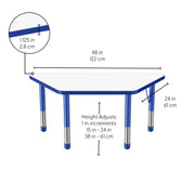 24" x 48" Trapezoid Dry-Erase Activity Table with Adjustable Chunky Legs - Whiteboard/Blue