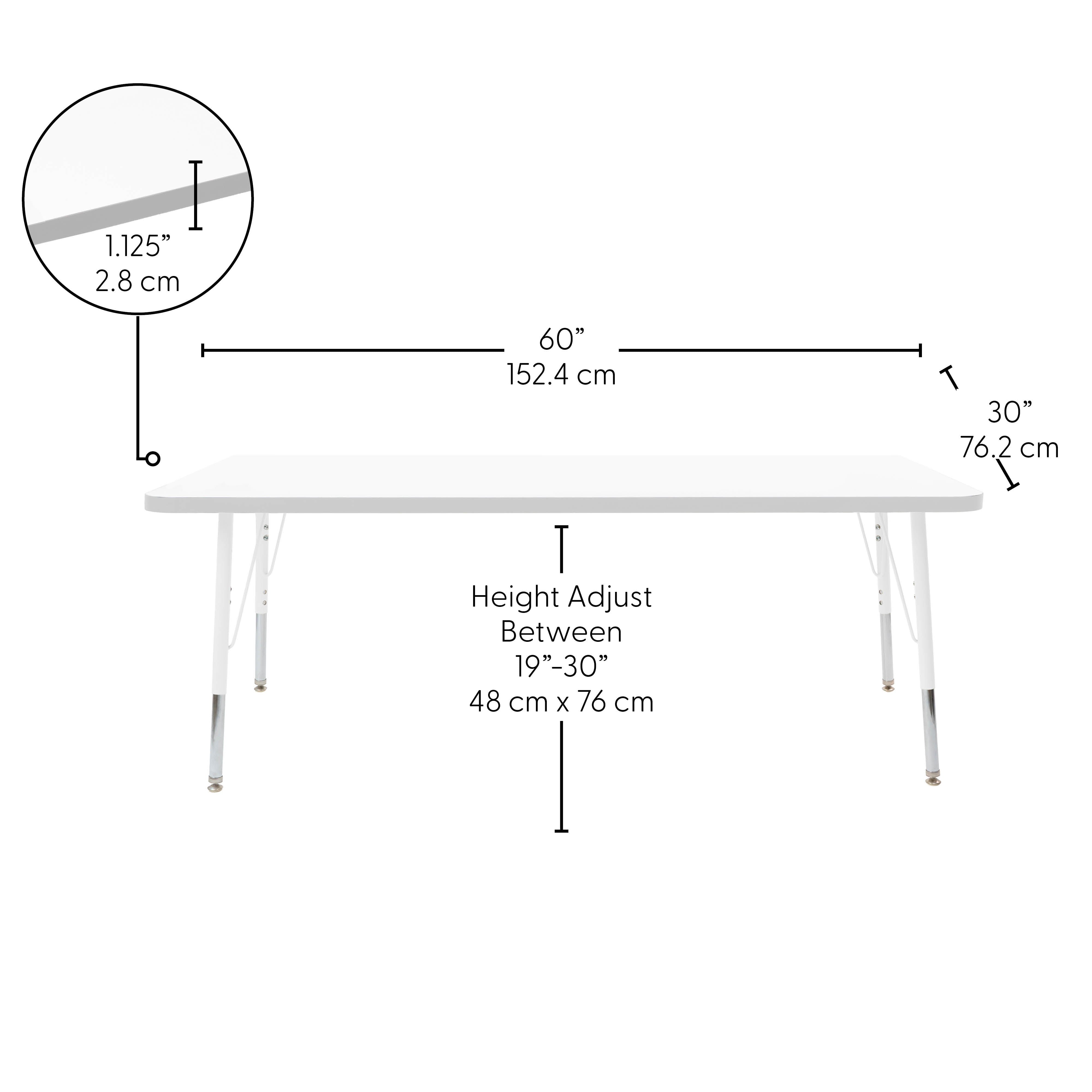 30" x 60" Rectangle Thermofused Activity Table with Adjustable Standard Swivel Glide Legs - White/Light Gray/White
