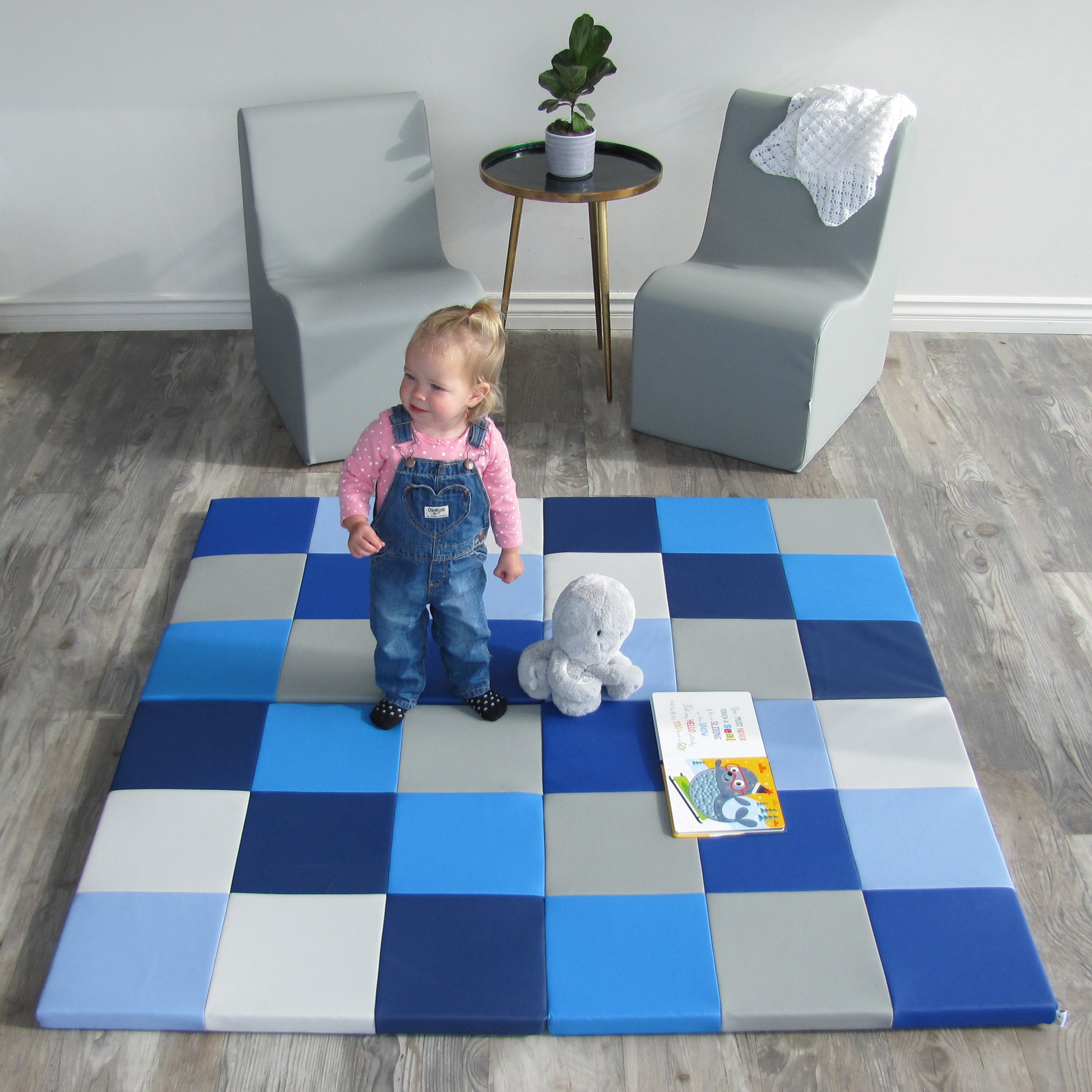 Softscape Space Saver 4-Fold Toddler Activity Mat - Navy/Powder Blue
