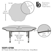 60" x 60" Flower T-Molding Activity Table with Adjustable Chunky Legs - Gray/Black