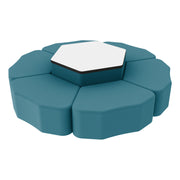 Pro Series Dry-Erase Hexagon Ottoman Table with Petal 12" H Seating, 7-Piece Set - Teal/Whiteboard