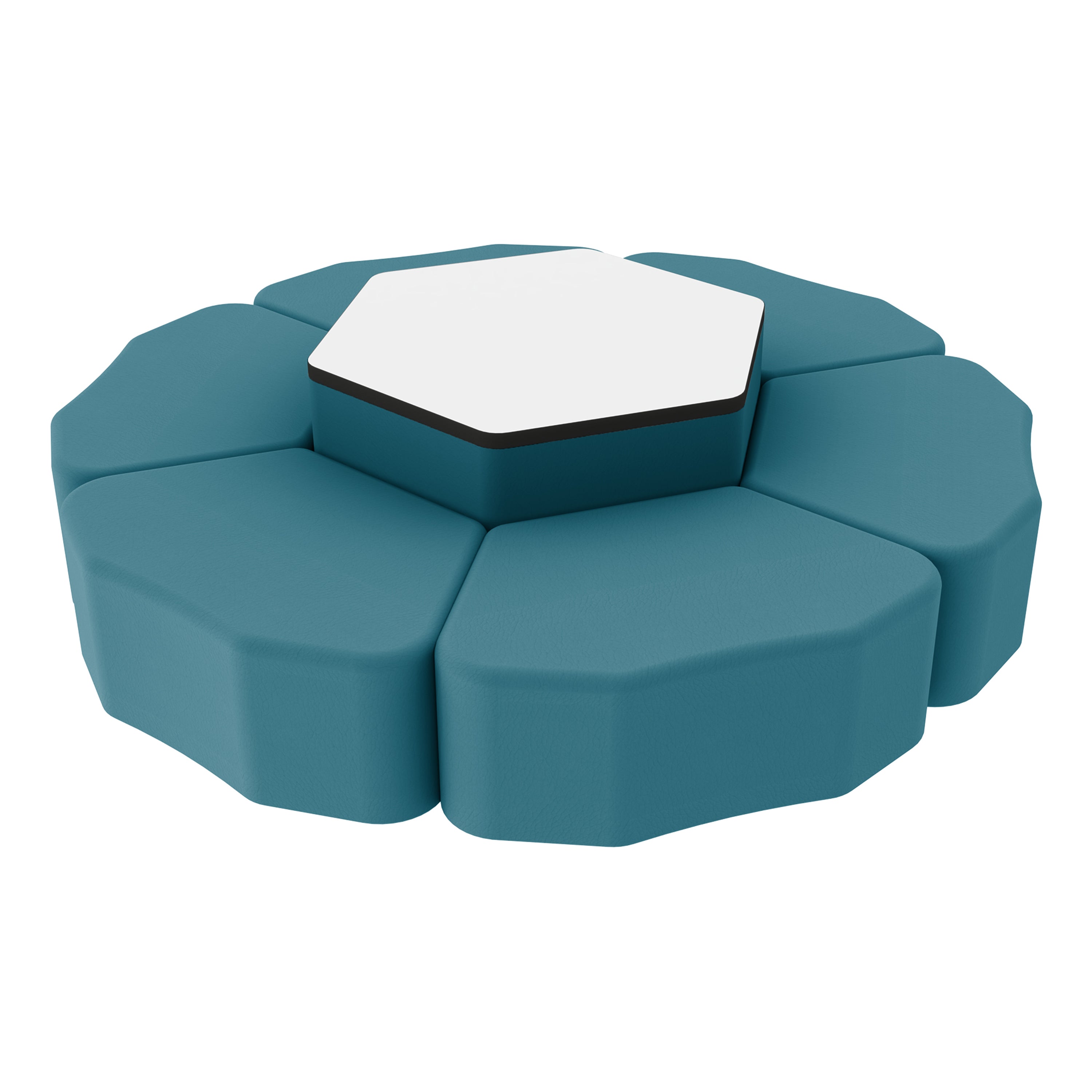 Pro Series Dry-Erase Hexagon Ottoman Table with Petal 12" H Seating, 7-Piece Set - Teal/Whiteboard