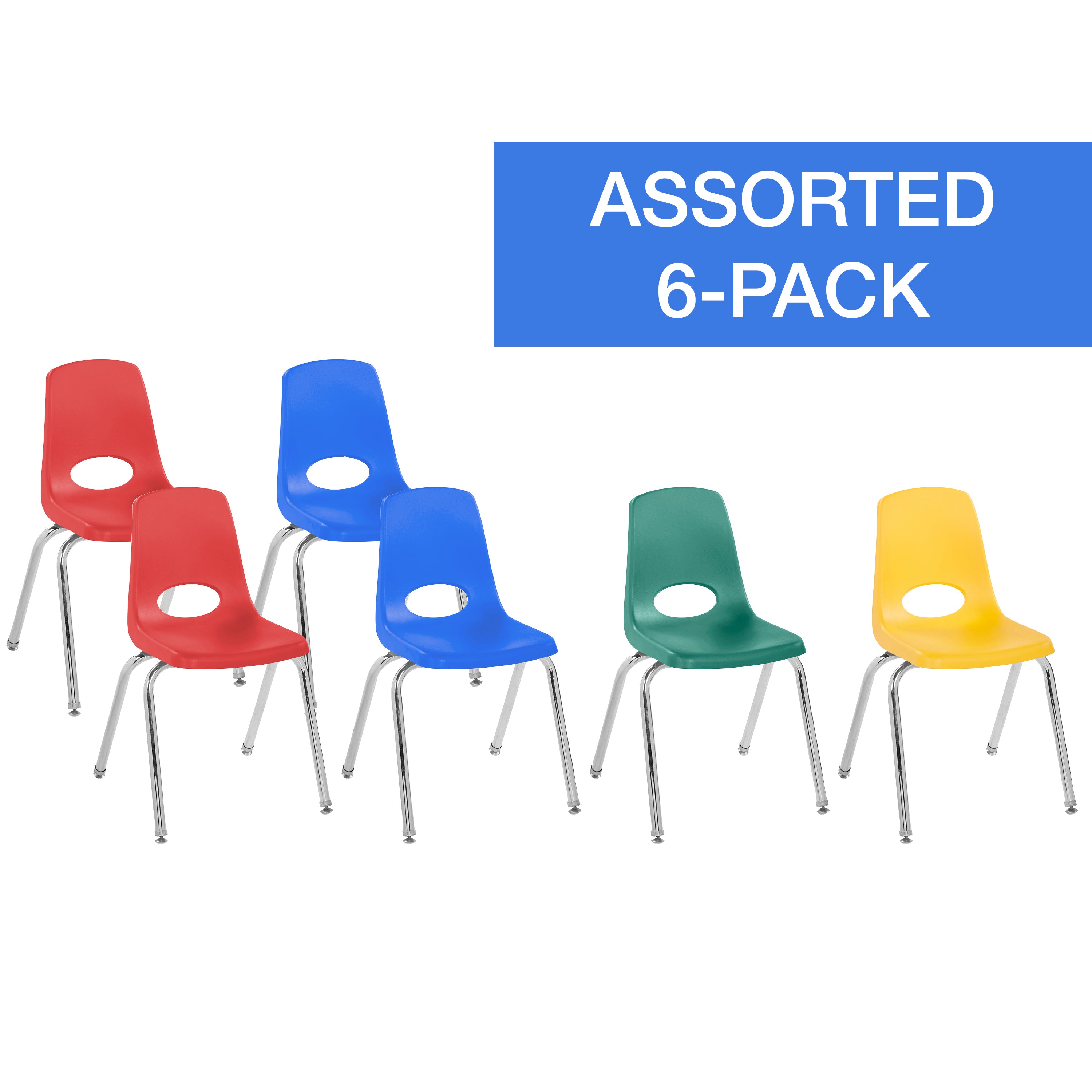16" Stack Chair with Swivel Glides, 6-Piece - Assorted